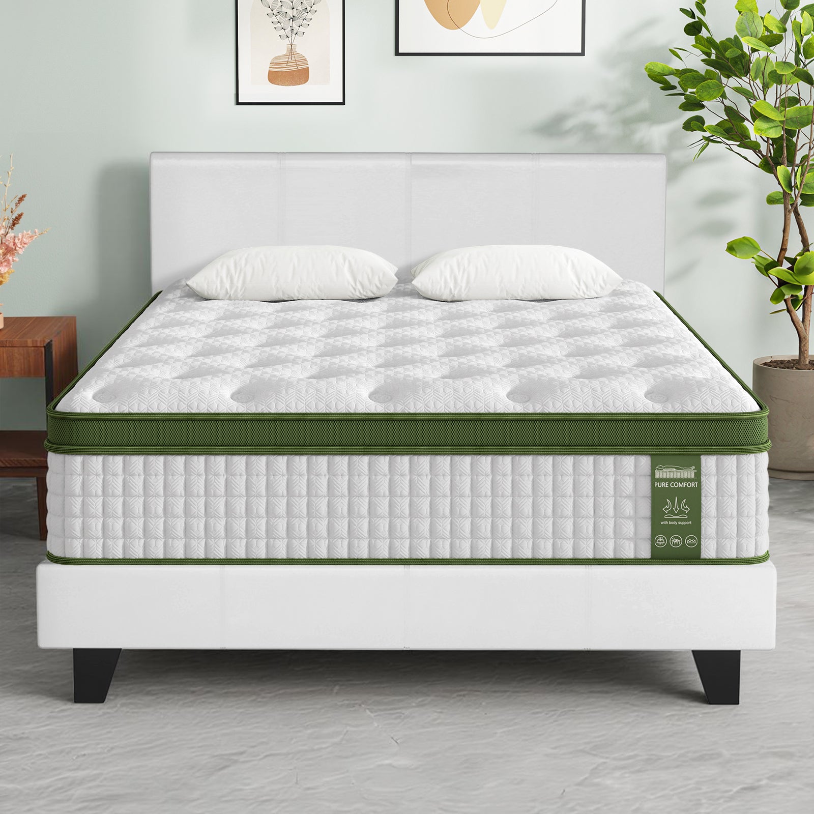 Artiss Double Bed Frame and Bed Story Hybrid Mattress Bundle with Headboard White