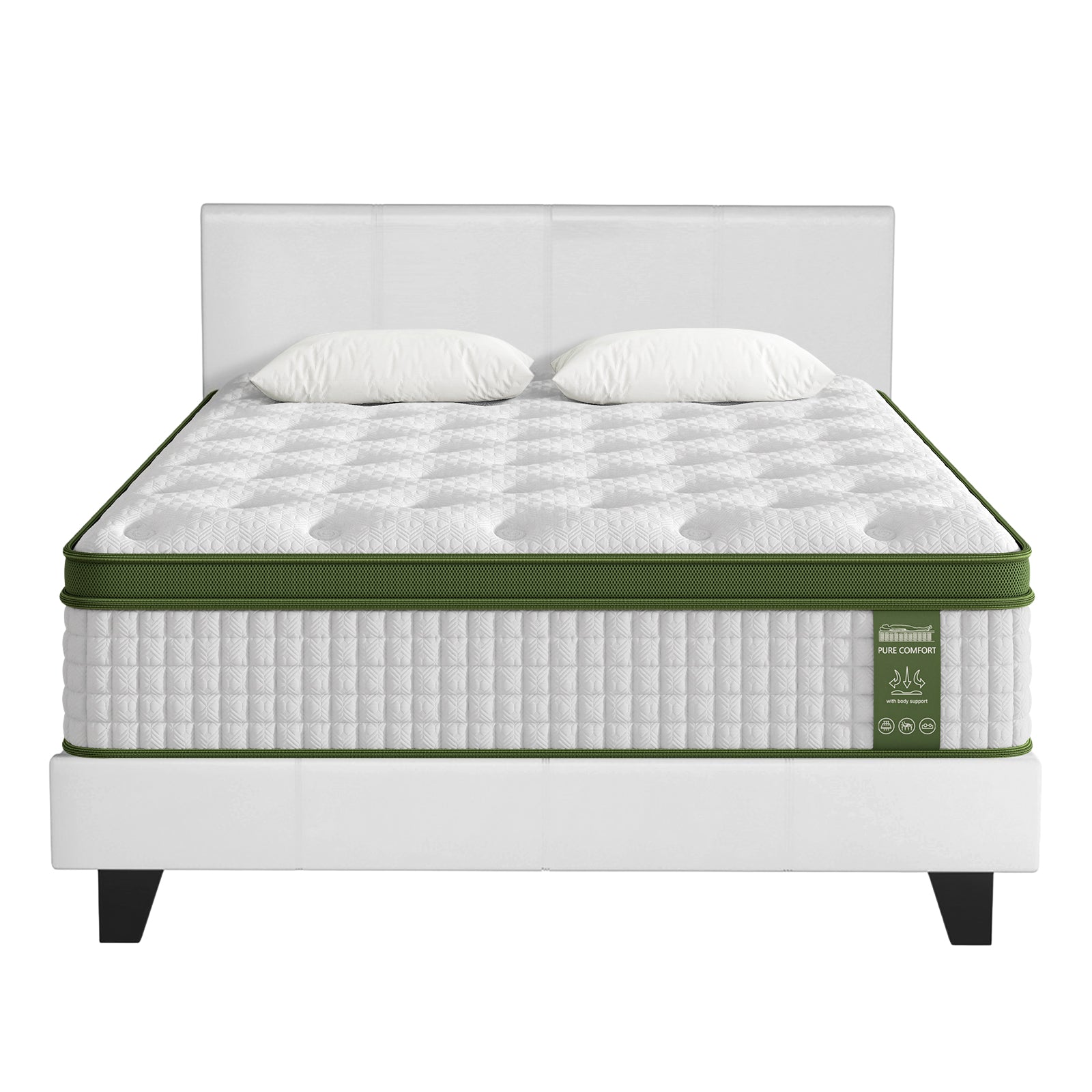 Artiss Double Bed Frame and Bed Story Hybrid Mattress Bundle with Headboard White