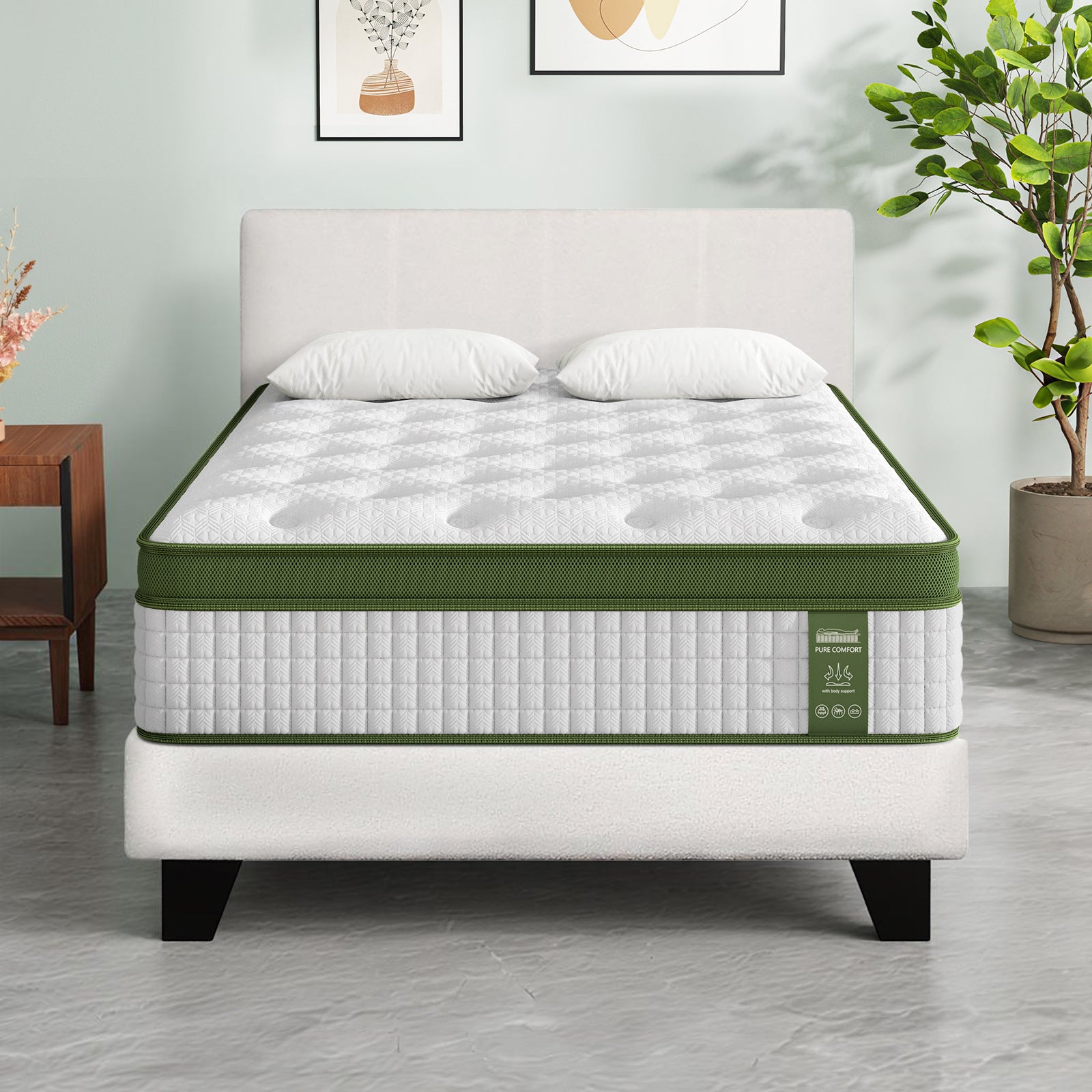 Artiss King Single Bed Set with Bed Story Hybrid Mattress Upholstered Platform White