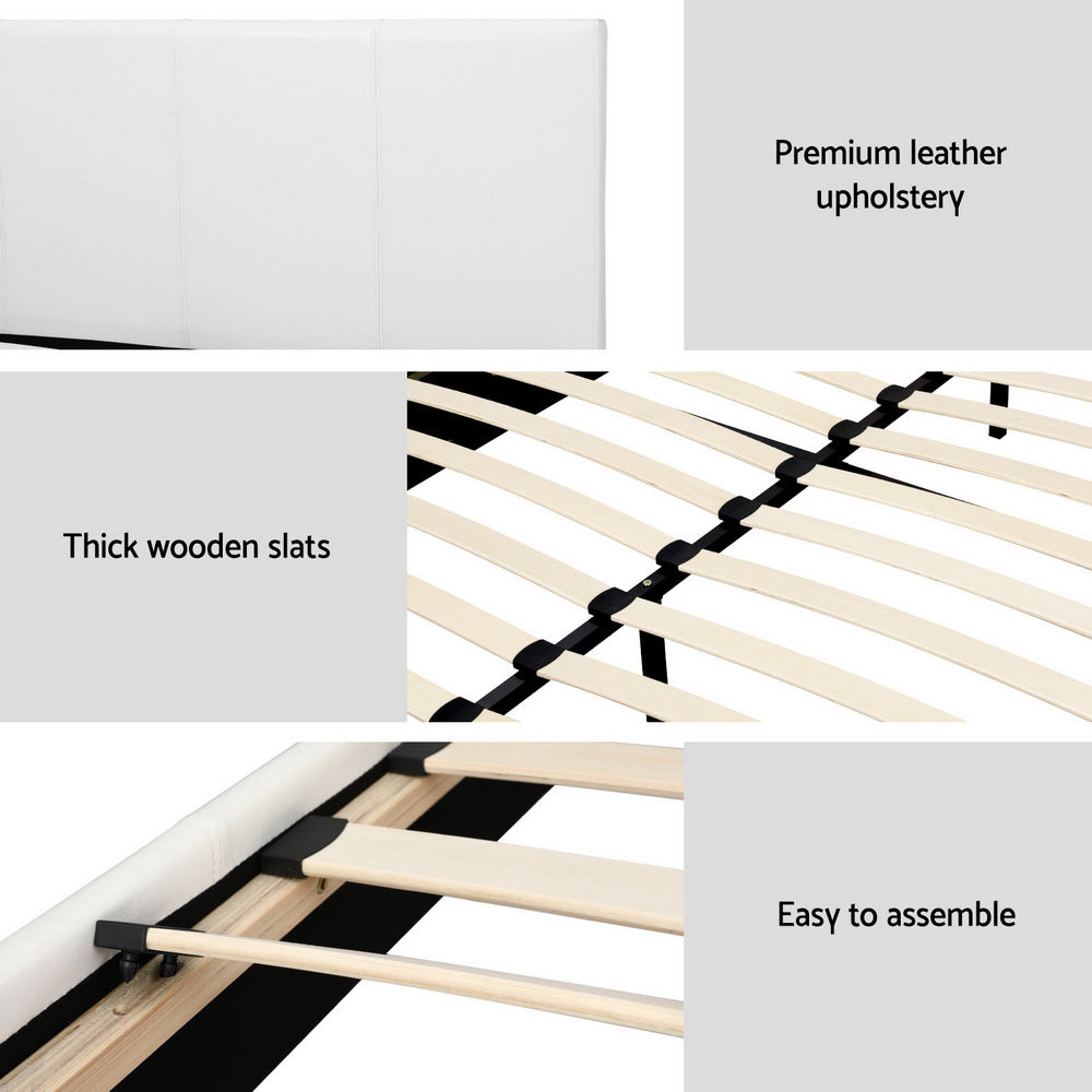 Artiss Bed Story Queen Bed Frame Set with Hybrid Mattress and Leather Frame Medium White