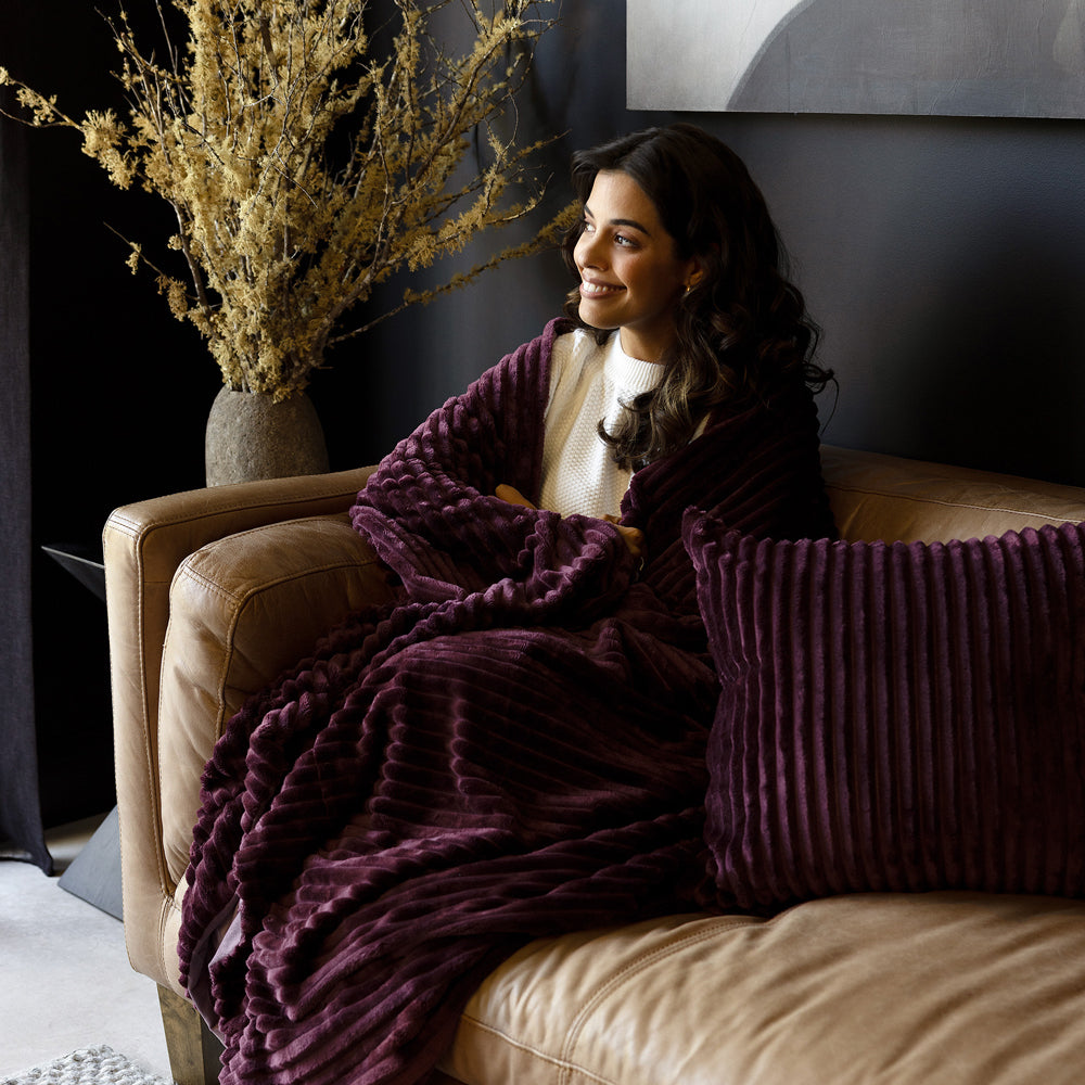 Bambury Channel Square Cushion - Plum