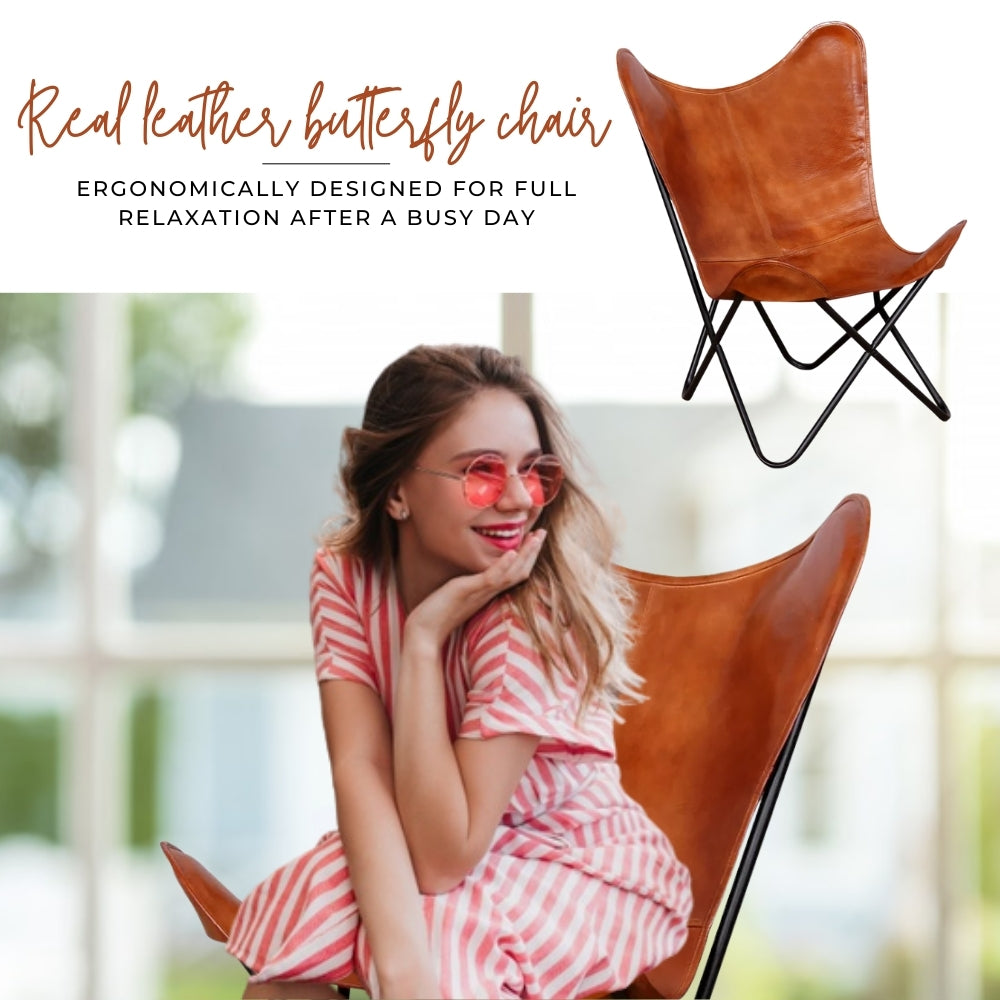 Butterfly Chair Brown Real Leather
