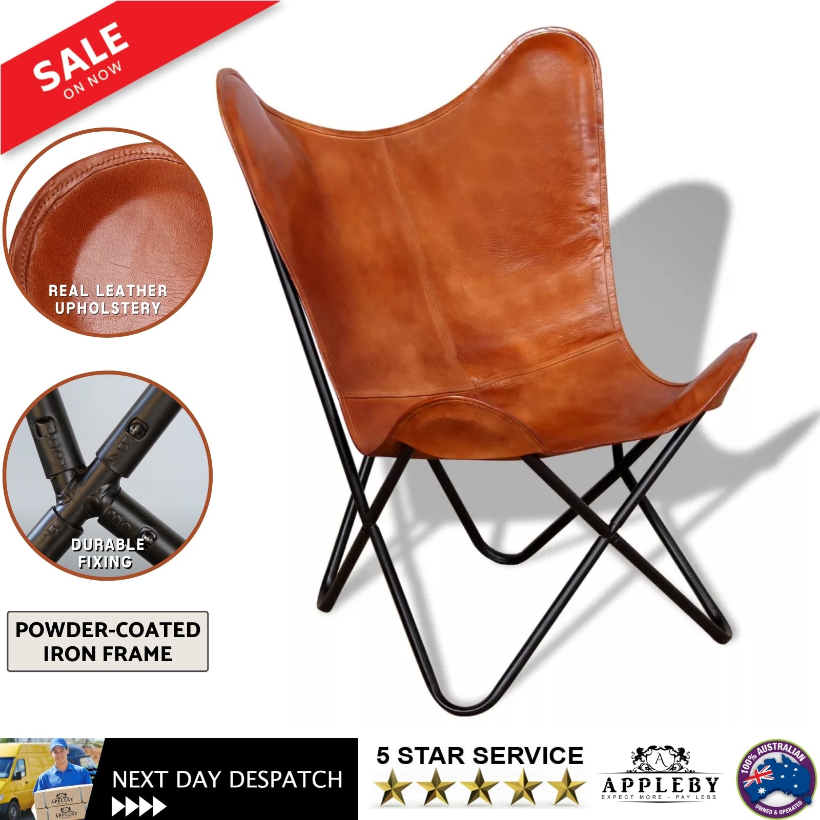 Butterfly Chair Brown Real Leather