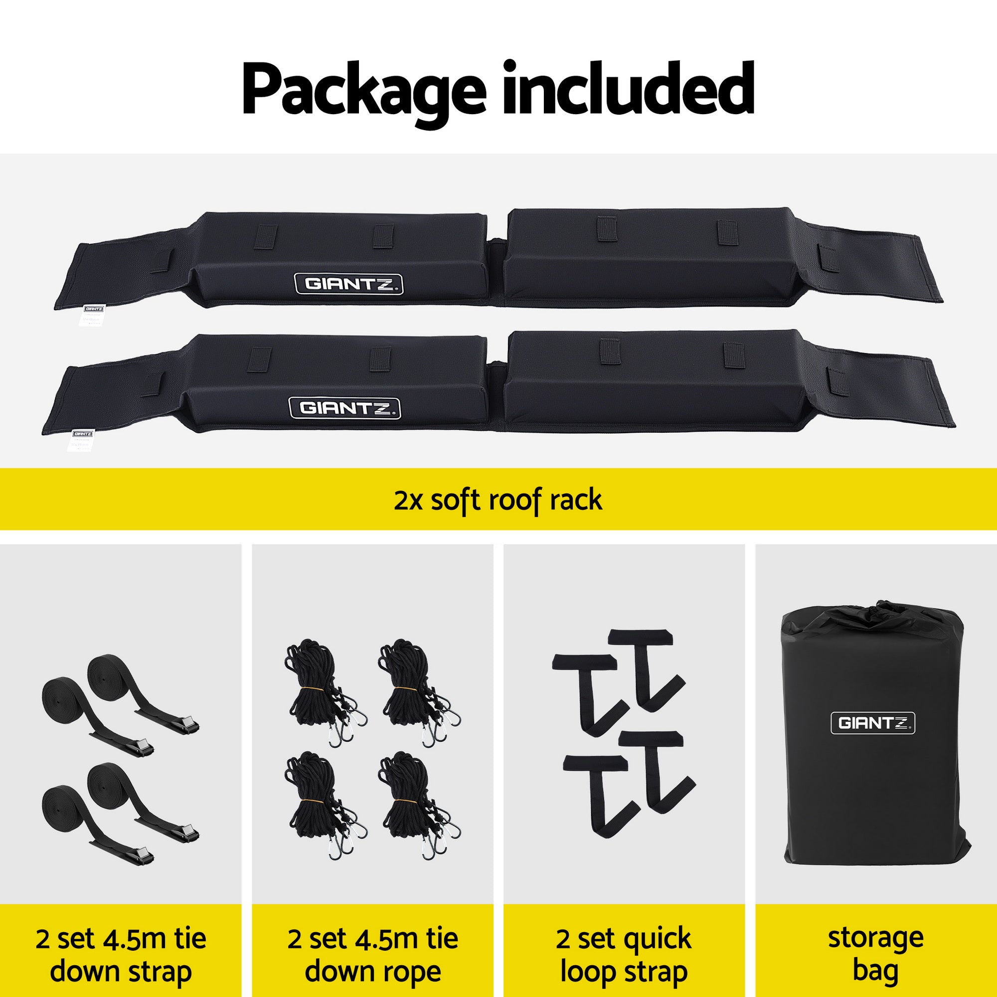 GIANTZ Kayak Roof Rack for Car, Universal Soft Roof Rack Pads for Surfboard SUP Canoe