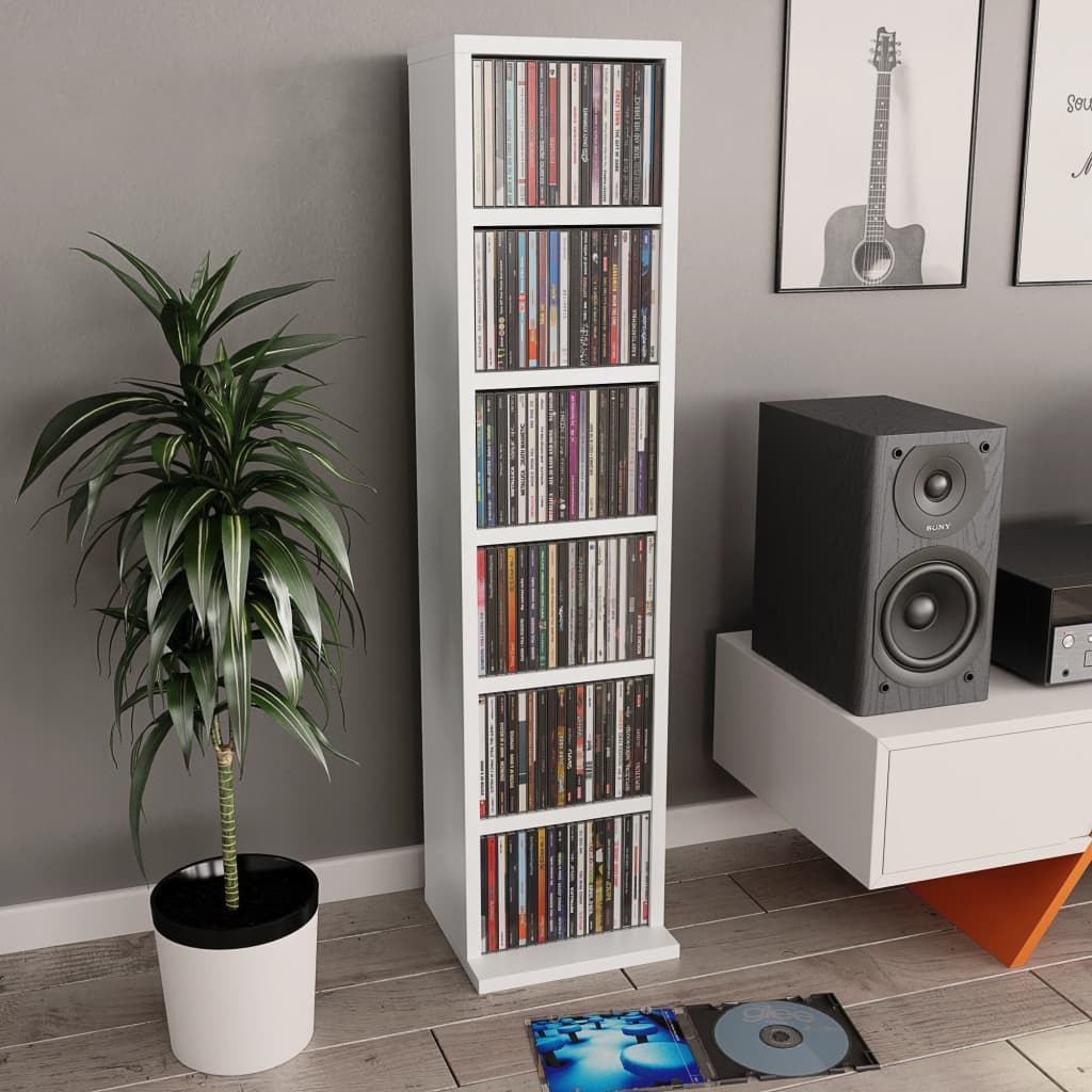 CD Cabinet 6 Shelves Media Open Shelf Storage Rack White
