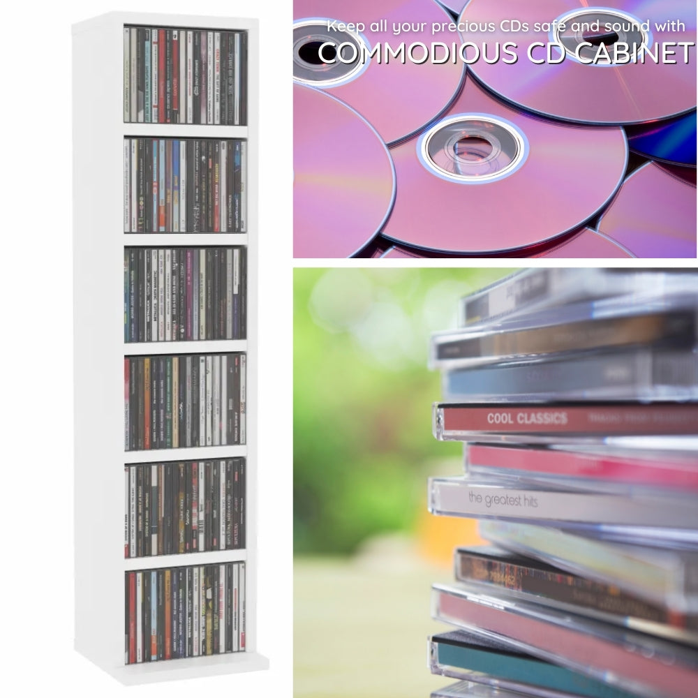 CD Cabinet 6 Shelves Media Open Shelf Storage Rack White