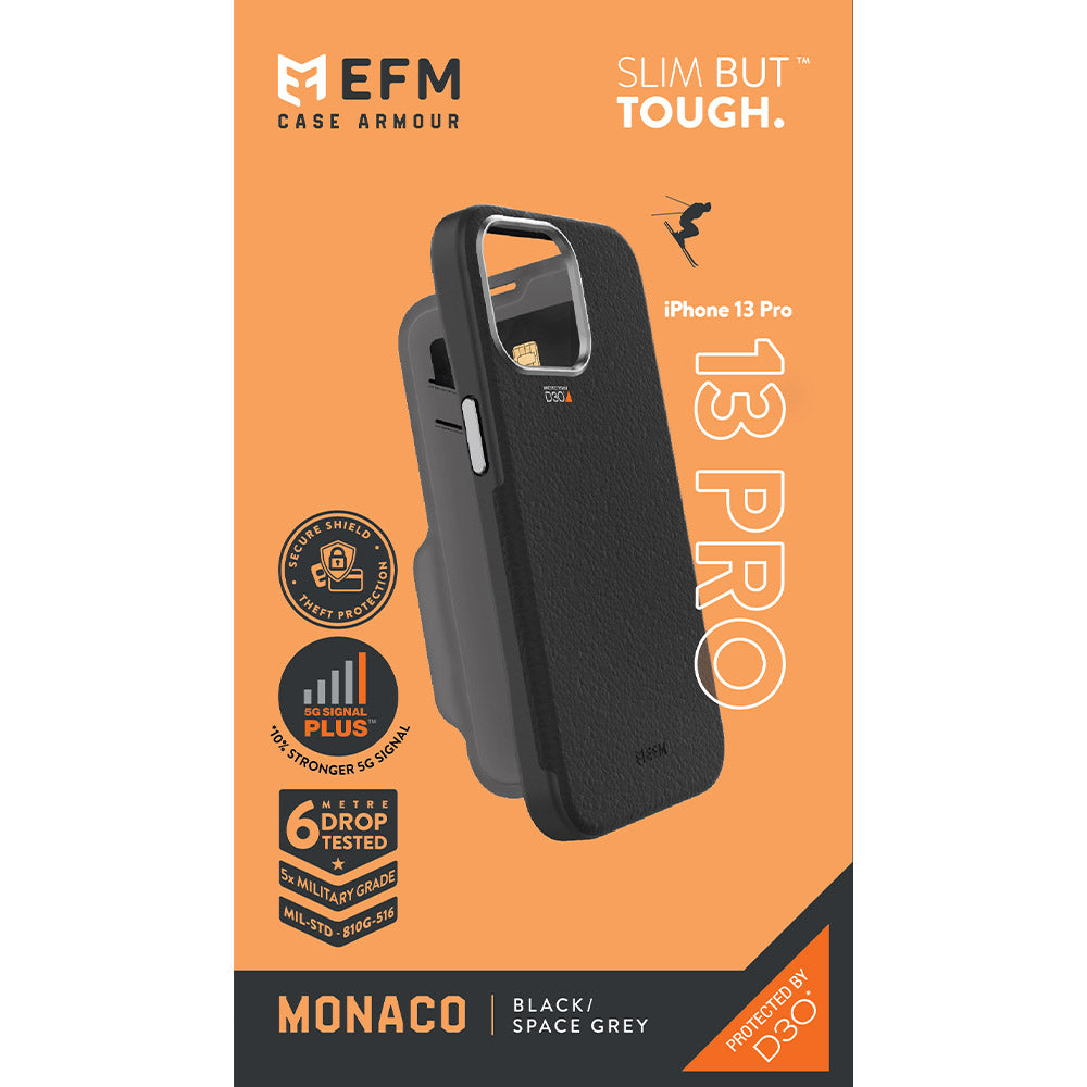 EFM Monaco Leather Wallet Case with D3O 5G Signal Plus for iPhone 13 Pro