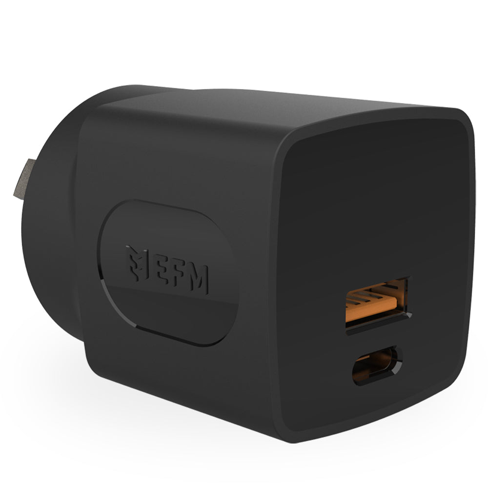EFM 30W Dual Port Wall ChargerWith Power Delivery and PPS Technologies - Black