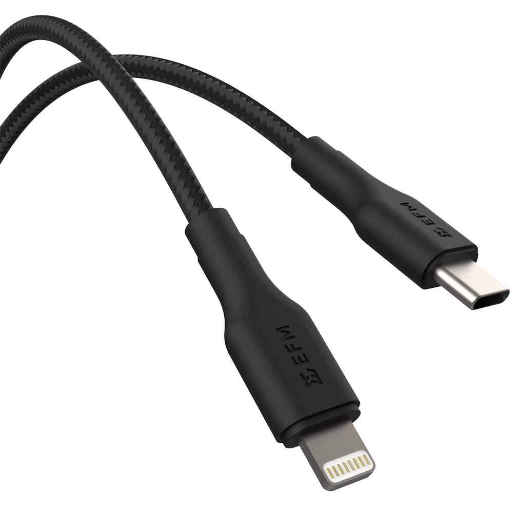 EFM USB-C to Lightning Braided Power and Data 1M CableTested to withstand 20000+ bends - Black