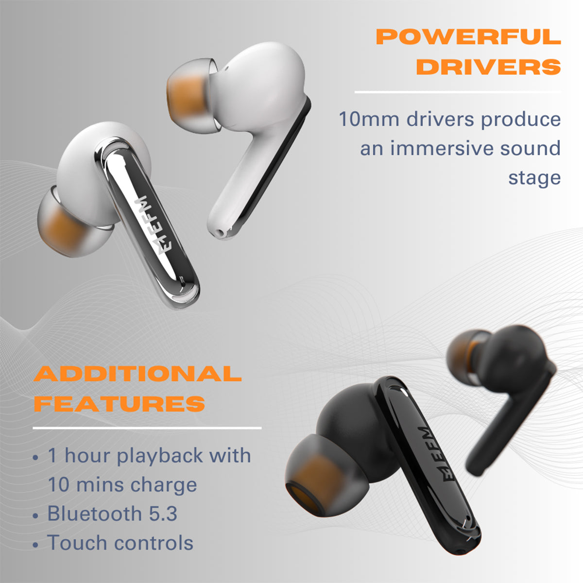 EFM New Orleans TWS Earbuds with Active Noise Cancelling - Black