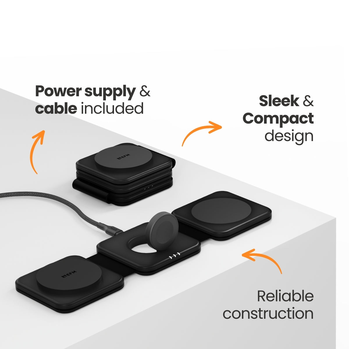 EFM FLUX Travel 3-in-1 Wireless ChargerWith 20W Wall Charger