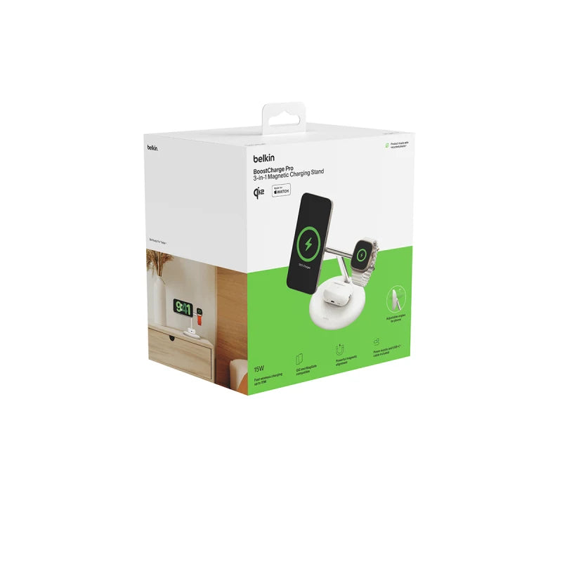 Belkin BoostCharge Pro 3-in-1 Magnetic Wireless Charging Stand with Qi2 15W