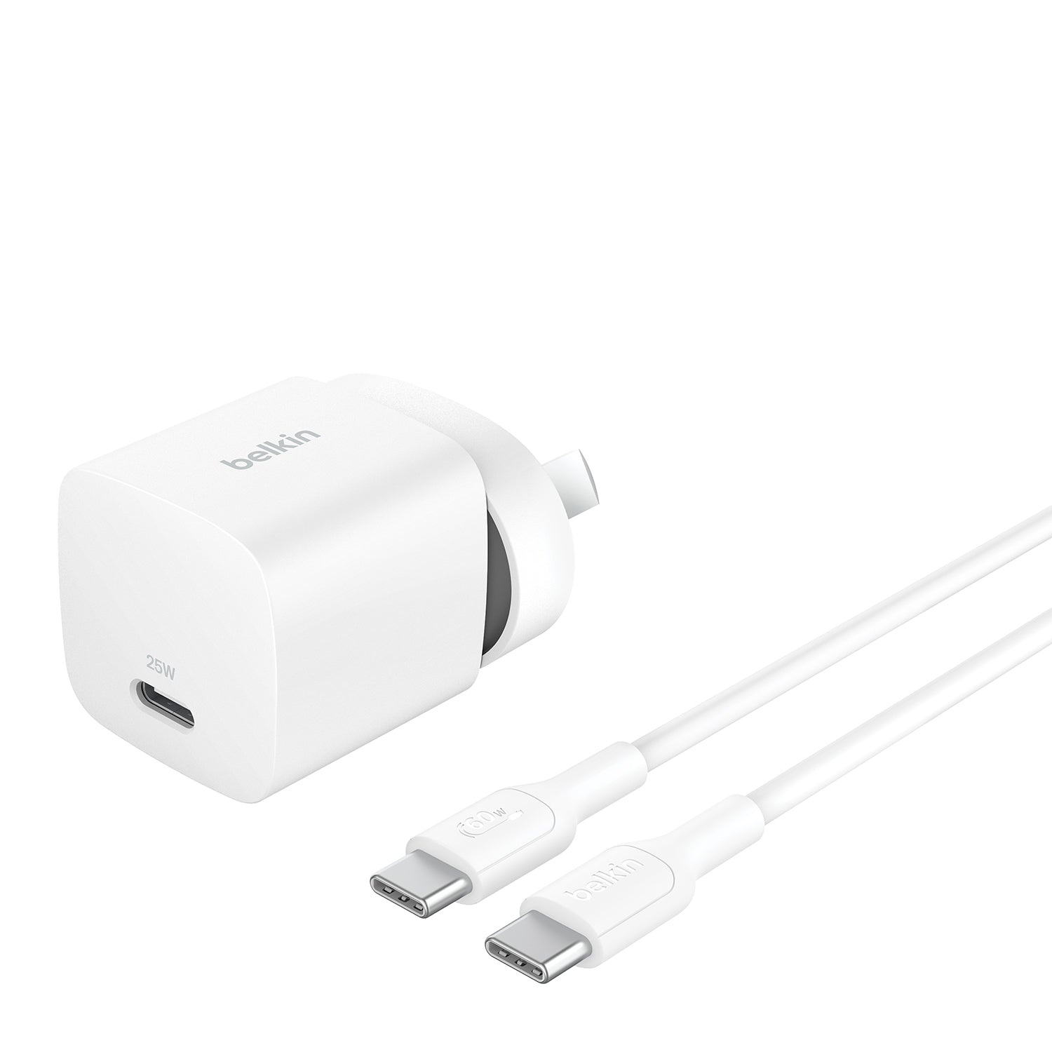 Belkin BoostCharge 30W Wall Charger & USB-C CableWith USB-C Output & 1m USB-C to USB-C Cable - White