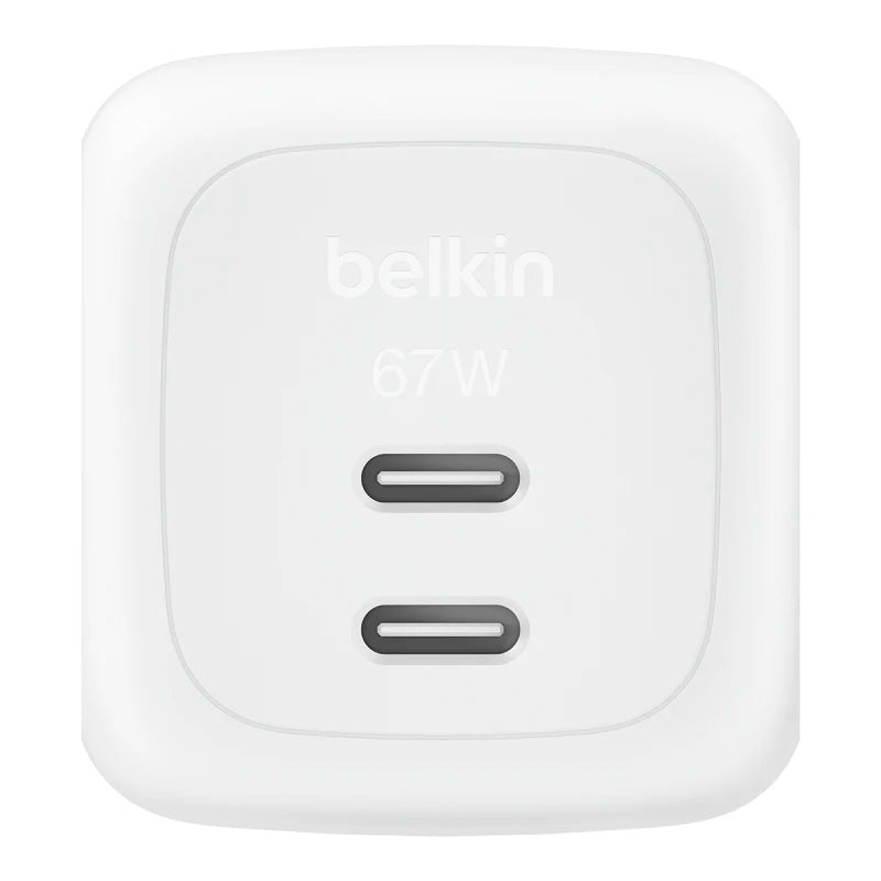 Belkin BoostCharge 67W GaN Wall Charger With Dual port USB-C Output - White