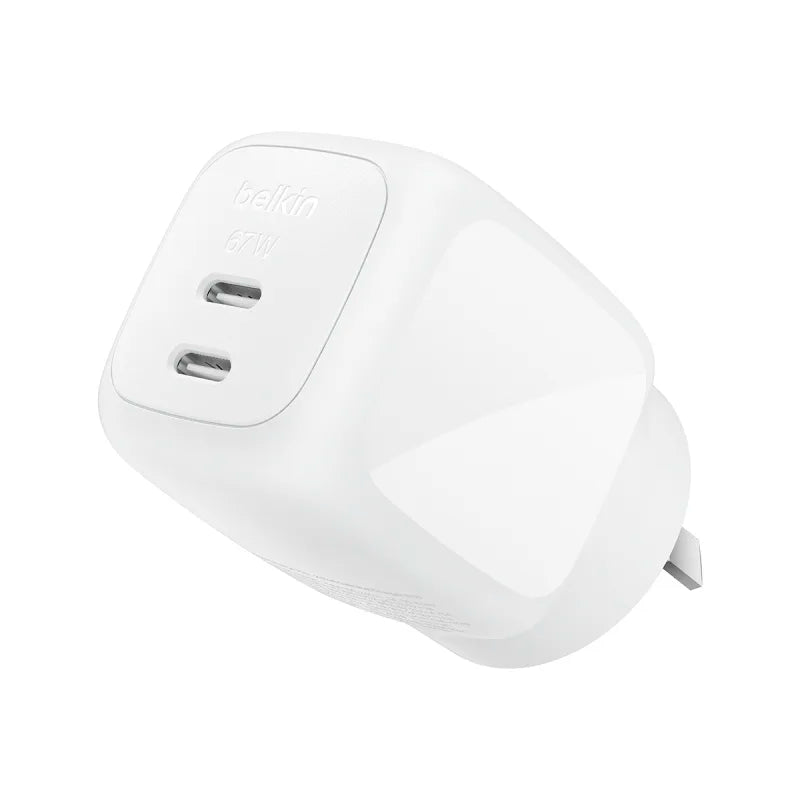 Belkin BoostCharge 67W GaN Wall Charger With Dual port USB-C Output - White