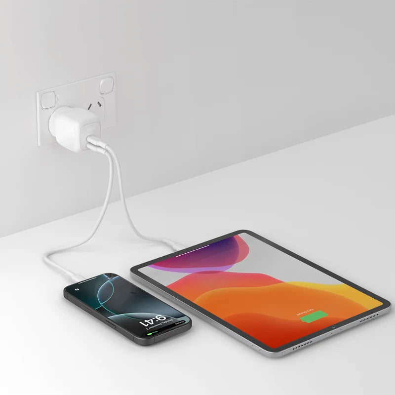 Belkin BoostCharge 67W GaN Wall Charger With Dual port USB-C Output - White
