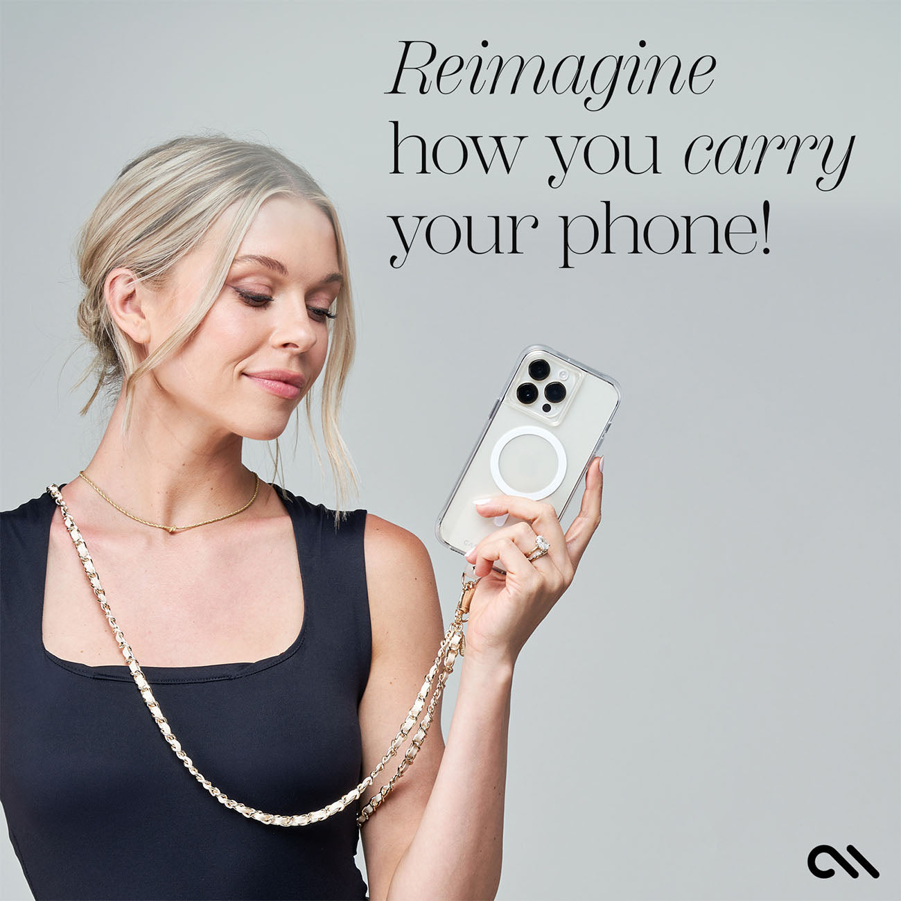 Case-Mate Phone Crossbody Gold Chain and Cream Leather