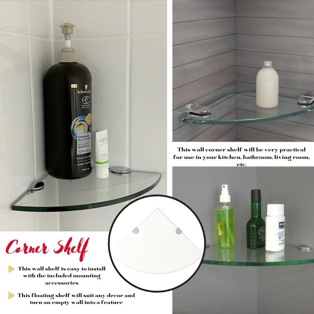 Corner Shelf with Chrome Supports Glass Clear 35x35 cm