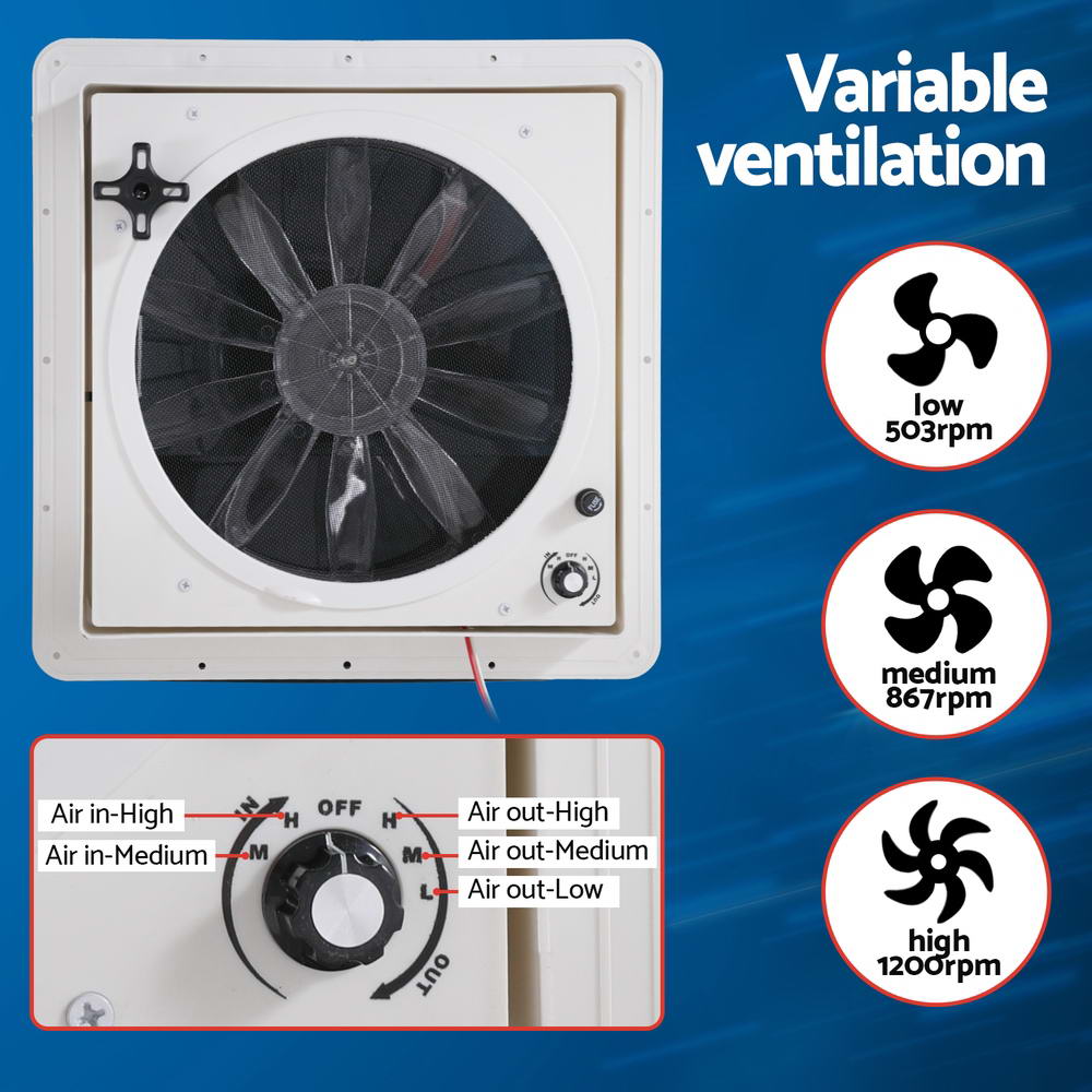 Weisshorn Caravan Air Vent Roof Hatch 12V Shower Fan Reversible Airlfow Rainy Use Camper