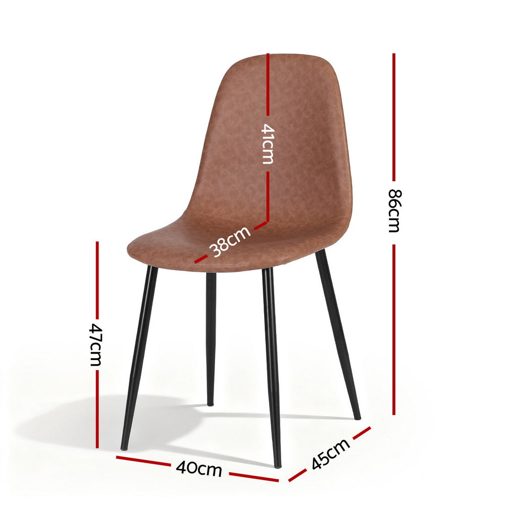 Artiss 2x Dining Chairs Retro PU Leather Kitchen Lounge Cafe Accent Chair Brown