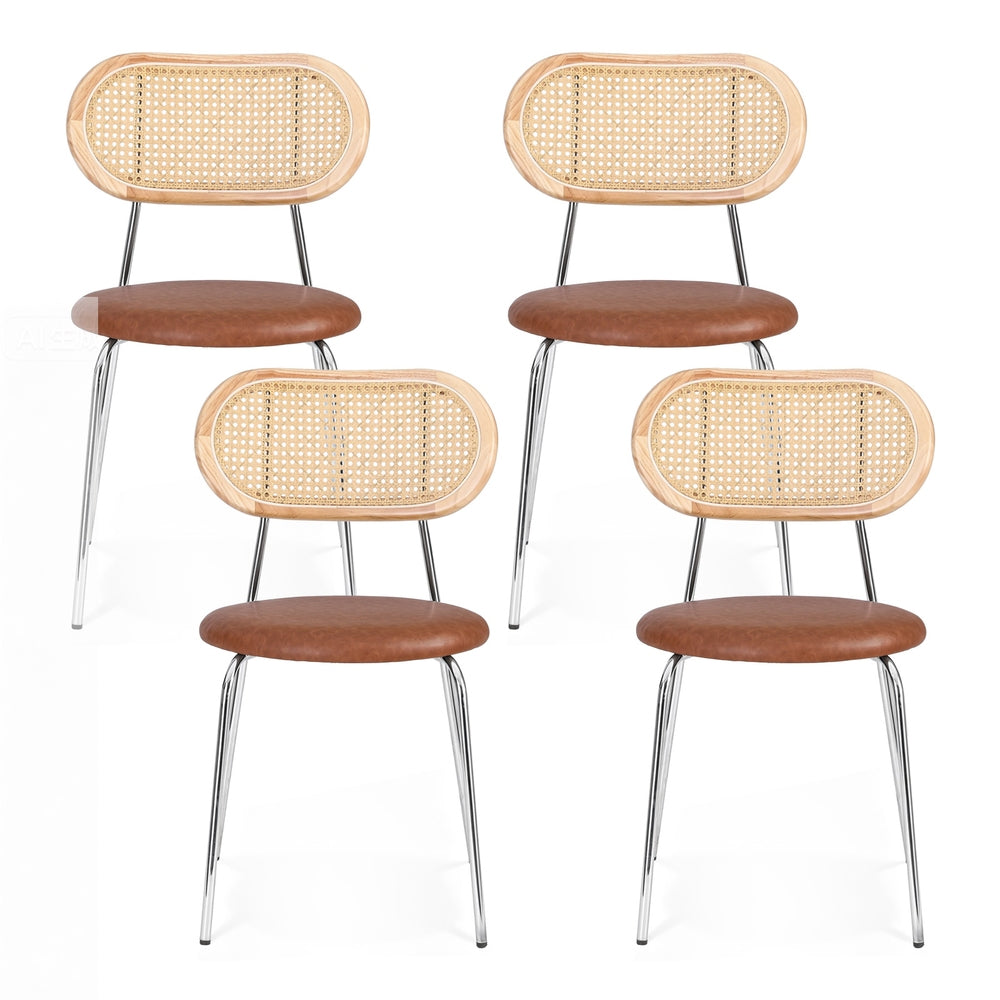 Artiss 4x Dining Chairs PU Leather Rattan Kitchen Lounge Cafe Accent Chair Brown