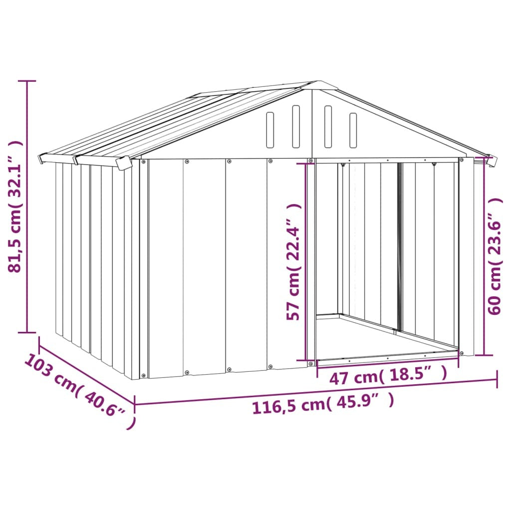 Dog House Galvanised Steel Outdoor Pet Shelter Kennel Animal Home Grey