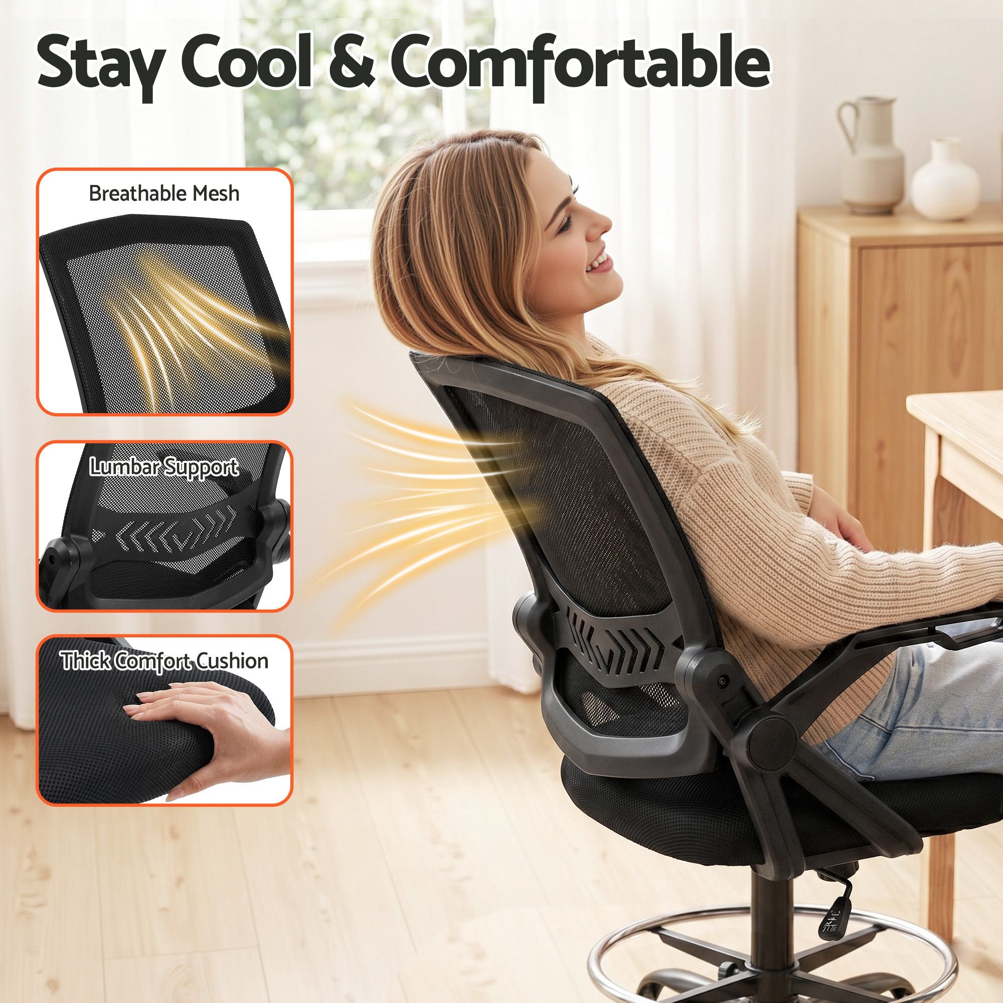 Artiss Drawing Table with Ergonomic Office Chair, Drafting Tables with Tempered Glass Desktop, Removable Drawers, Drafting Stool with Height Adjustable