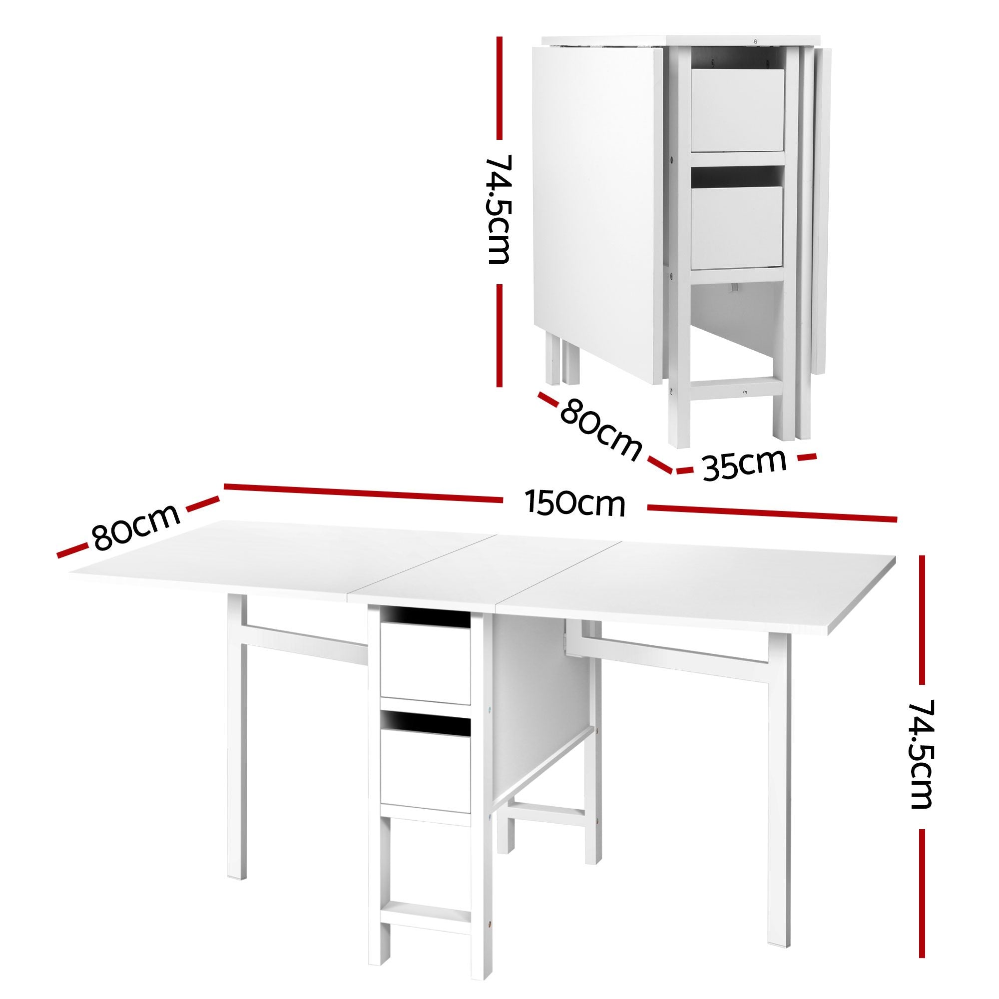 Artiss Dining Table and Chairs Set 5pcs Foldable Kitchen Furniture with 2 Drawers