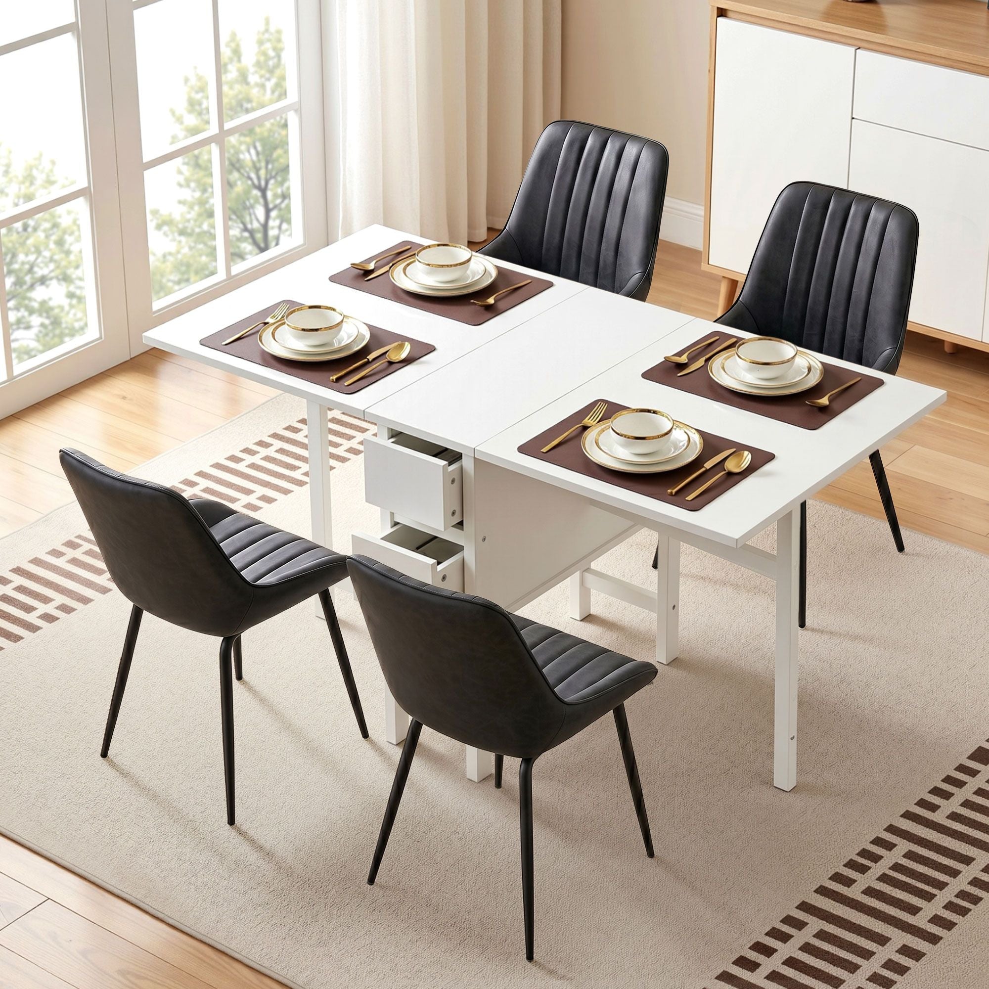 Artiss Dining Table and Chairs Set 5pcs Foldable Kitchen Furniture with 2 Drawers