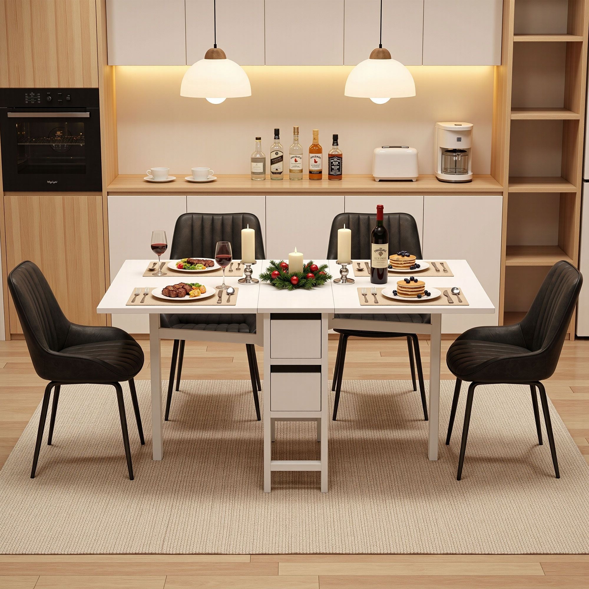Artiss Dining Table and Chairs Set 5pcs Foldable Kitchen Furniture with 2 Drawers