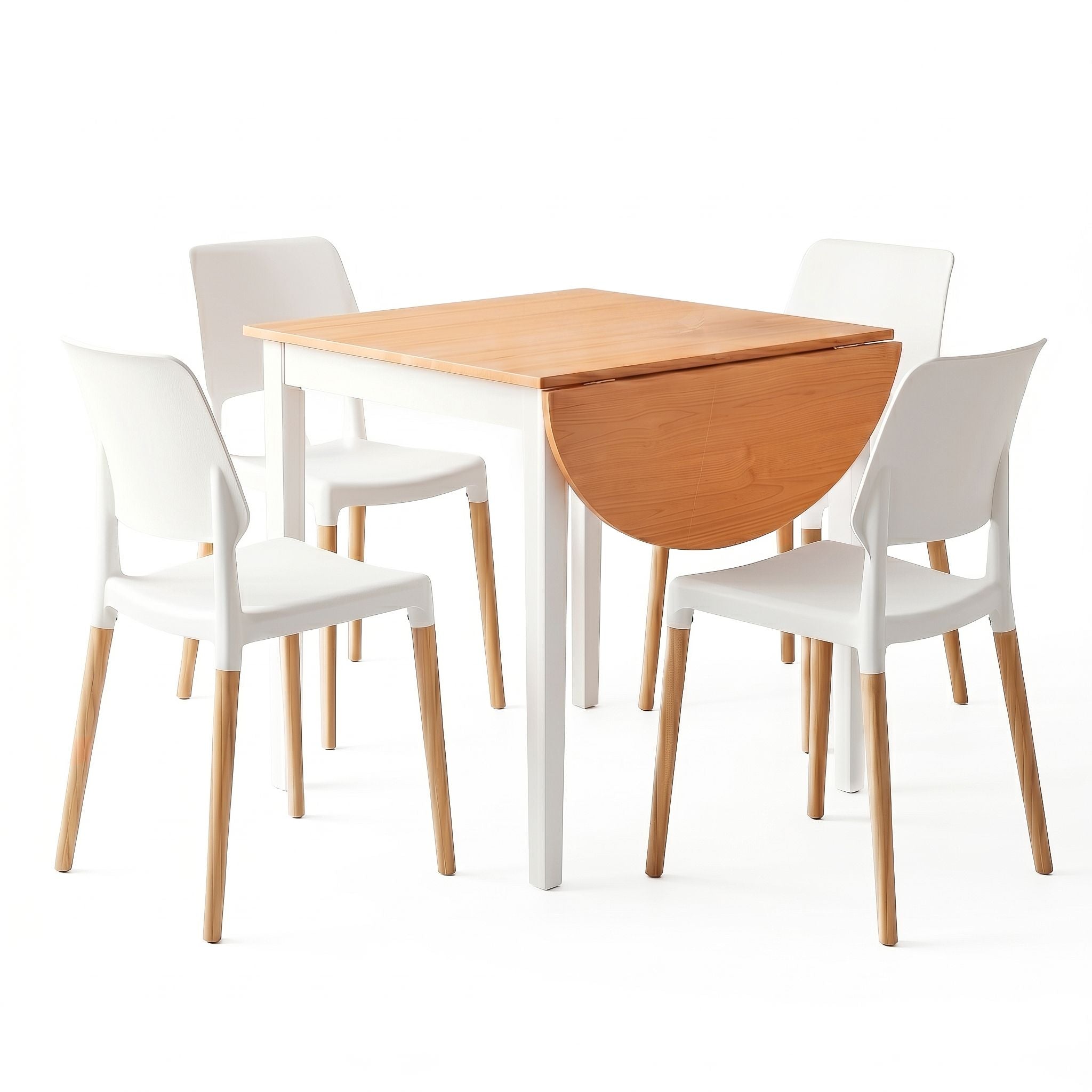 Artiss Dining Table and Chairs Set 5PCS, 75-110cm Drop-Leaf Table, with 4 Dining Chairs White Wooden, 4 Seater Dining Table Set