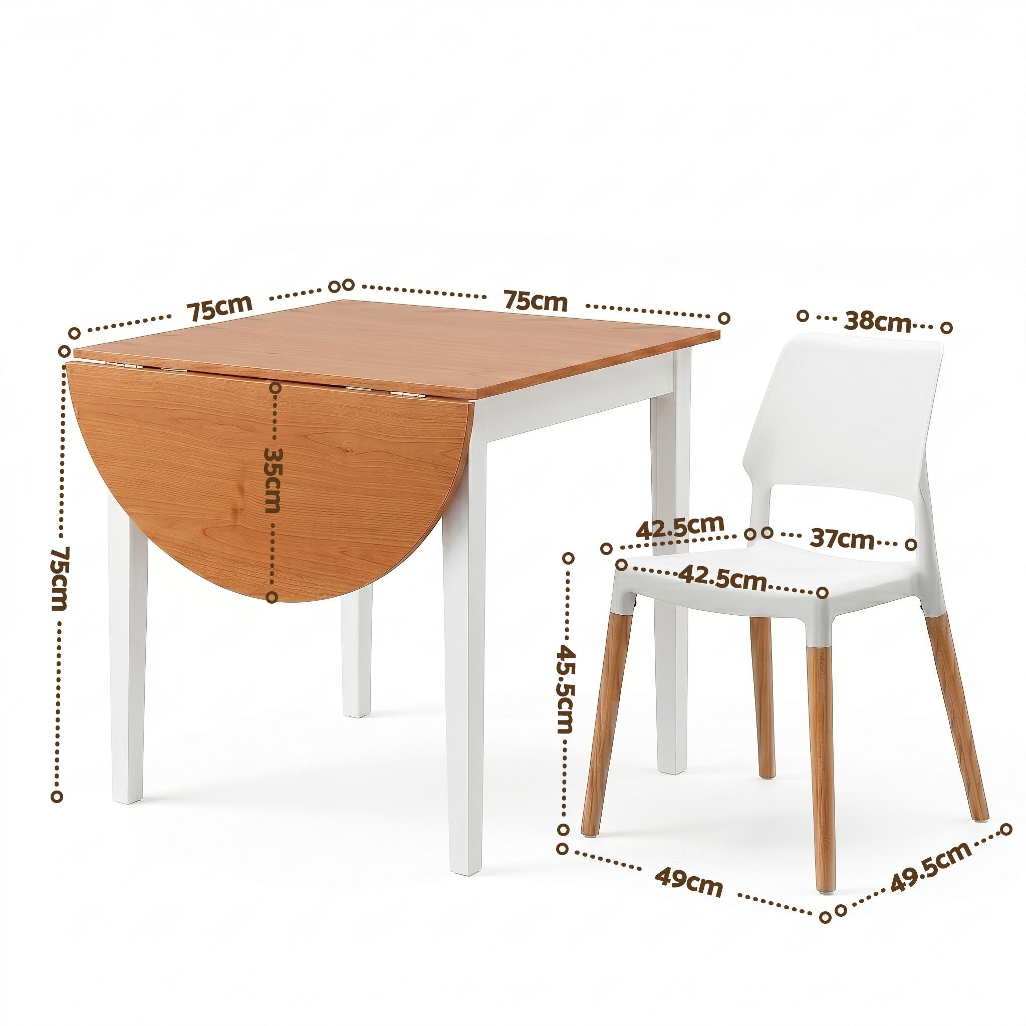Artiss Dining Table and Chairs Set 5PCS, 75-110cm Drop-Leaf Table, with 4 Dining Chairs White Wooden, 4 Seater Dining Table Set
