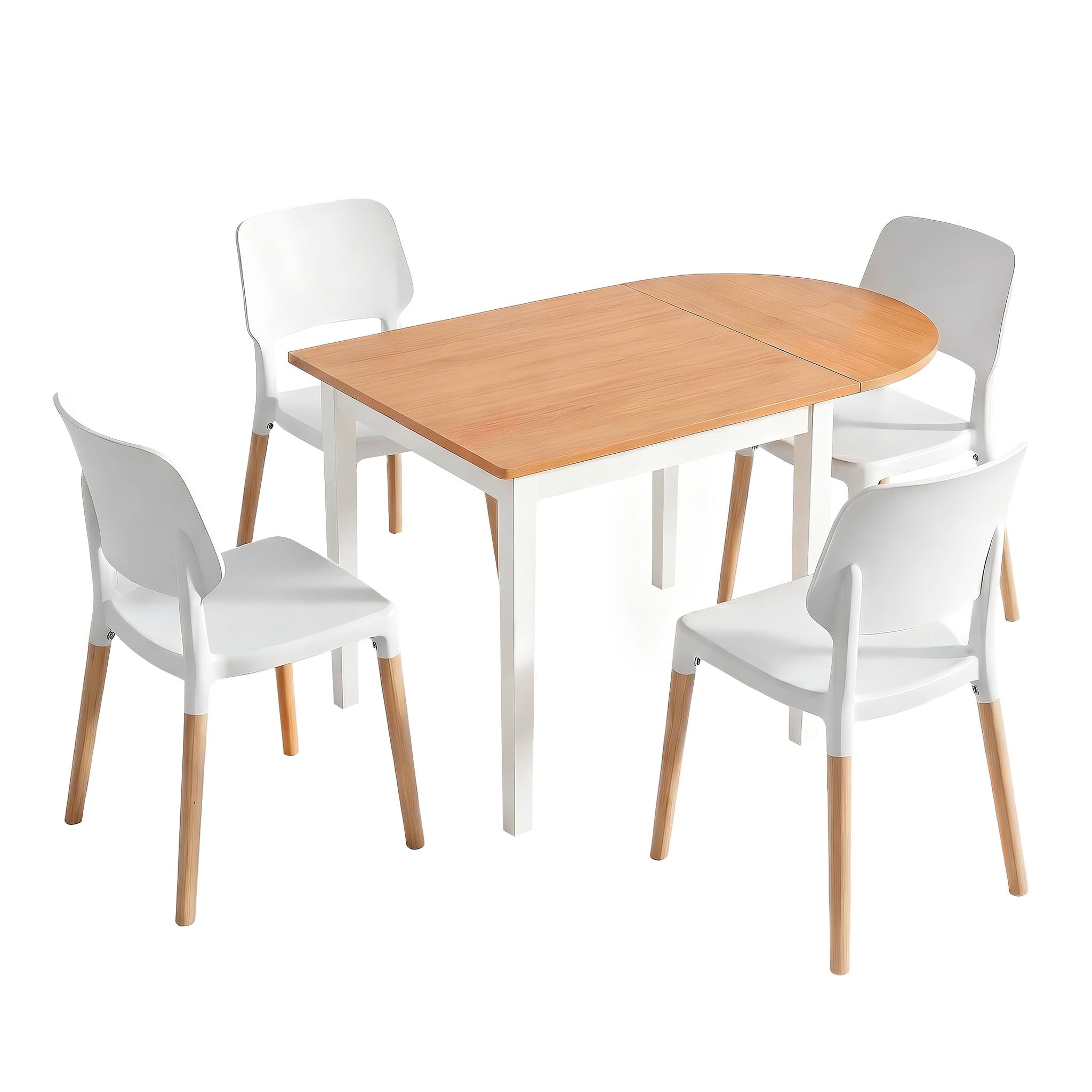 Artiss Dining Table and Chairs Set 5PCS, 75-110cm Drop-Leaf Table, with 4 Dining Chairs White Wooden, 4 Seater Dining Table Set