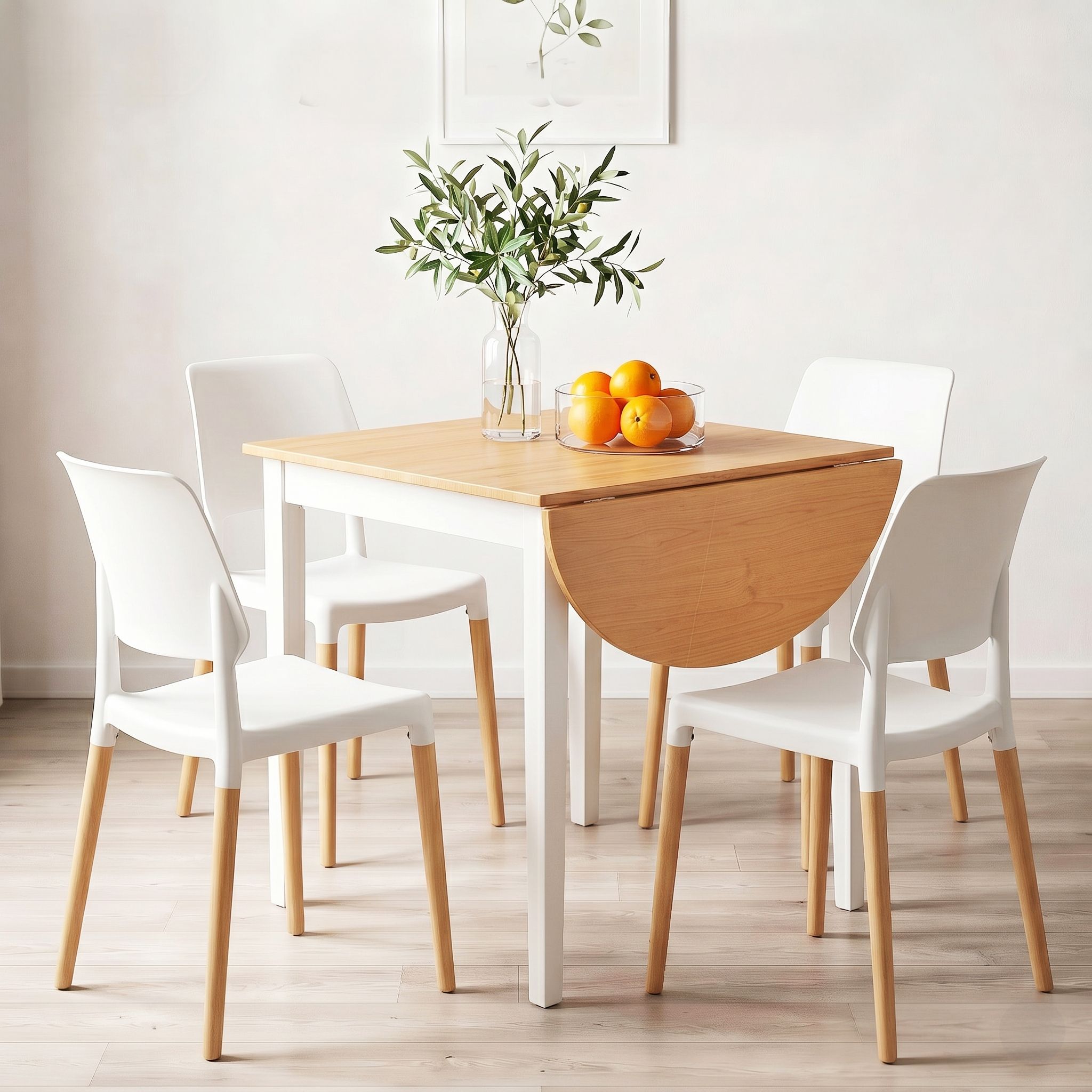 Artiss Dining Table and Chairs Set 5PCS, 75-110cm Drop-Leaf Table, with 4 Dining Chairs White Wooden, 4 Seater Dining Table Set