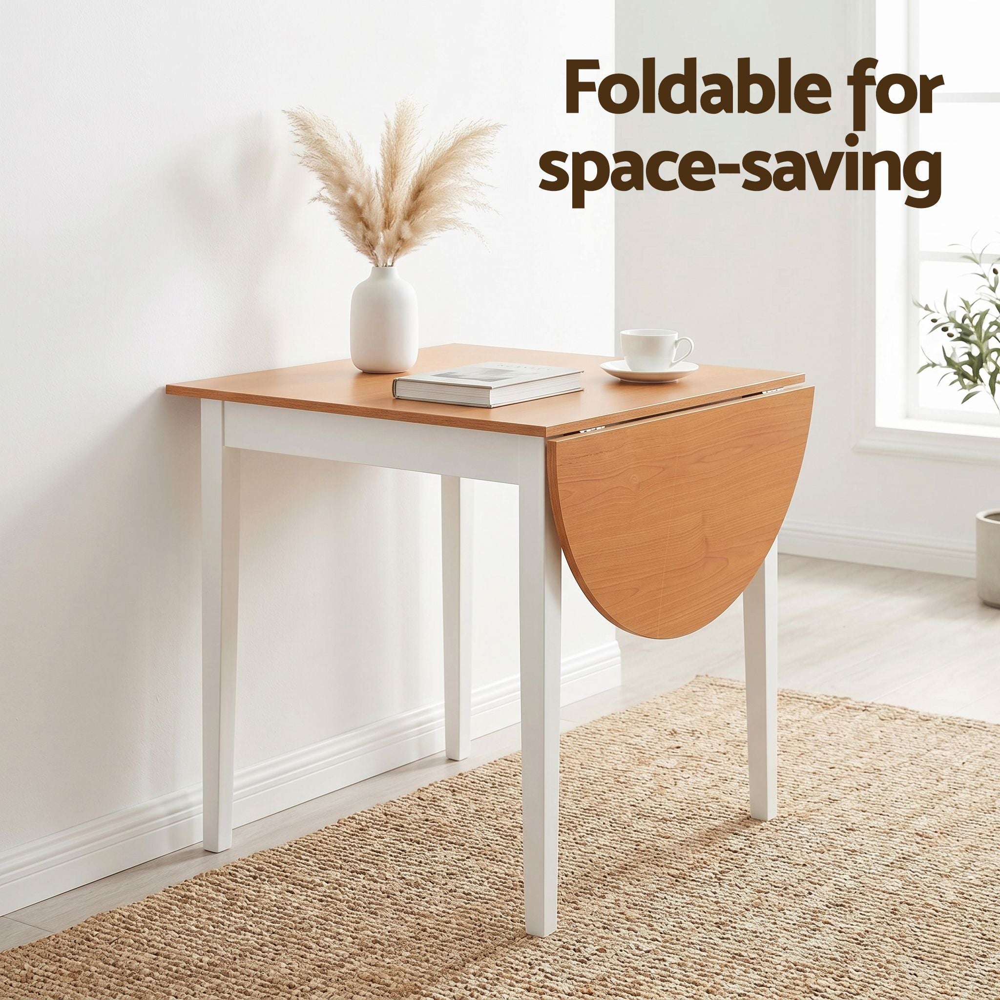 Artiss Dining Table and Chairs Set 5PCS, 75-110cm Drop-Leaf Table, with 4 Dining Chairs White Wooden, 4 Seater Dining Table Set