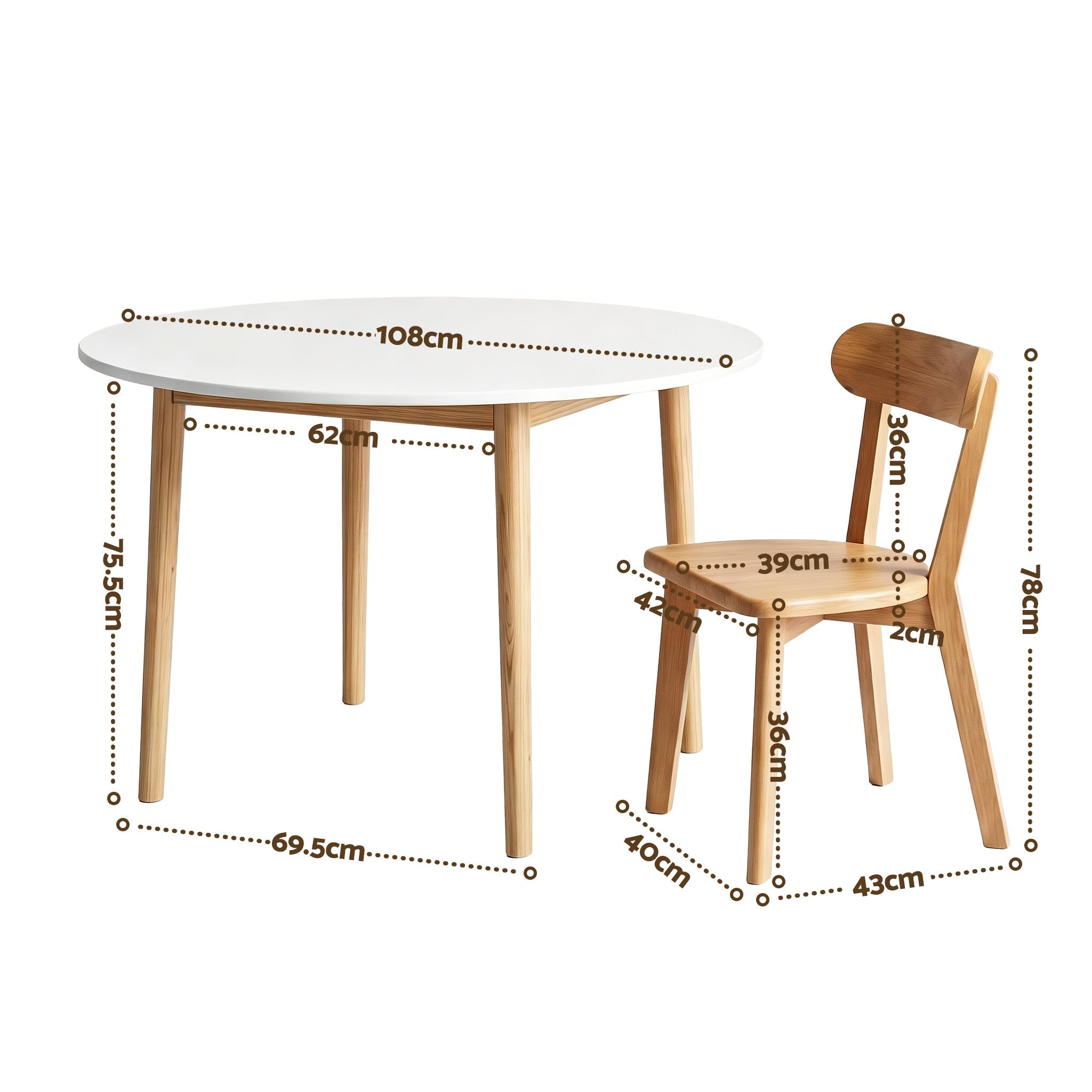 Artiss Round Dining Table and Chairs Set 5 PCS, 108cm Compact Kitchen Table Set with Solid Pine Wood Legs & 4 Ergonomic Rubber Wood Chairs