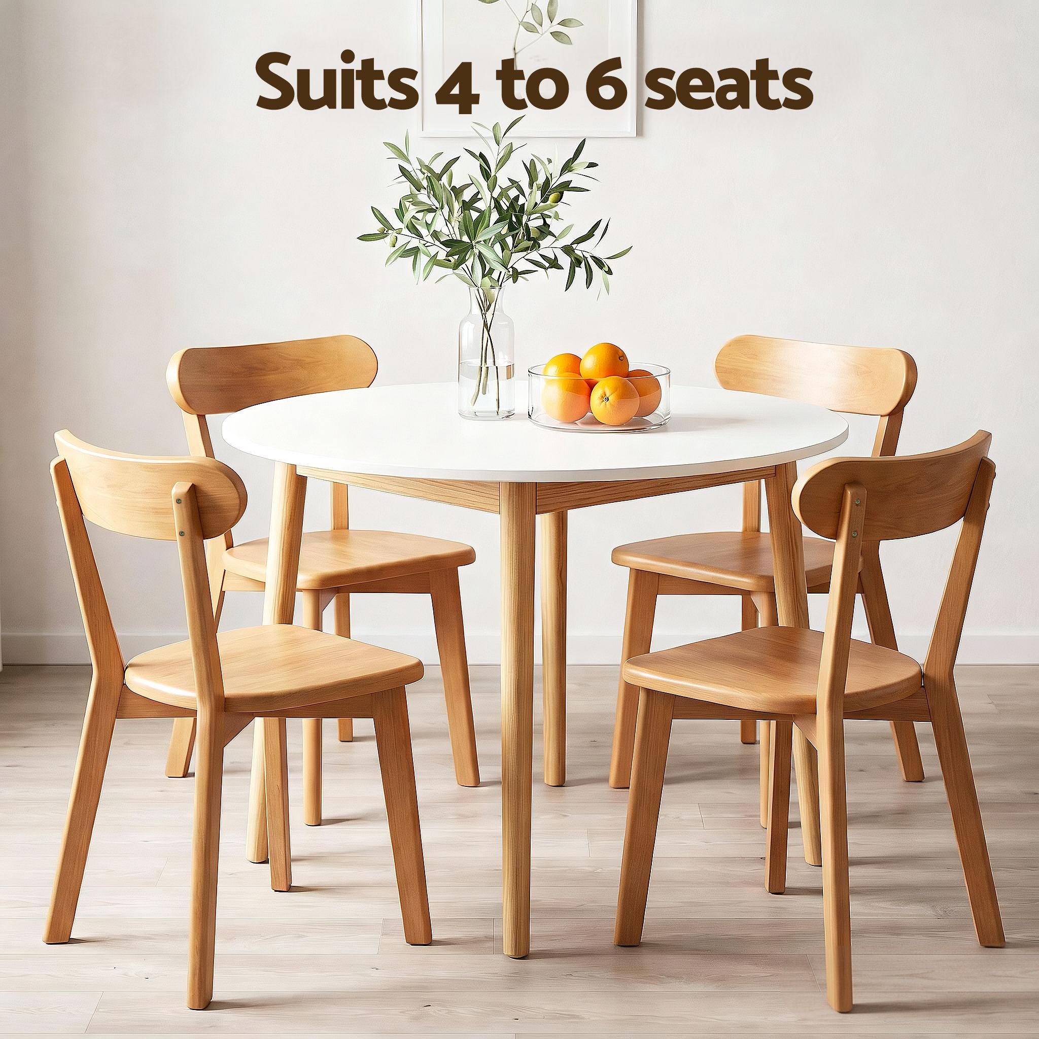Artiss Round Dining Table and Chairs Set 5 PCS, 108cm Compact Kitchen Table Set with Solid Pine Wood Legs & 4 Ergonomic Rubber Wood Chairs