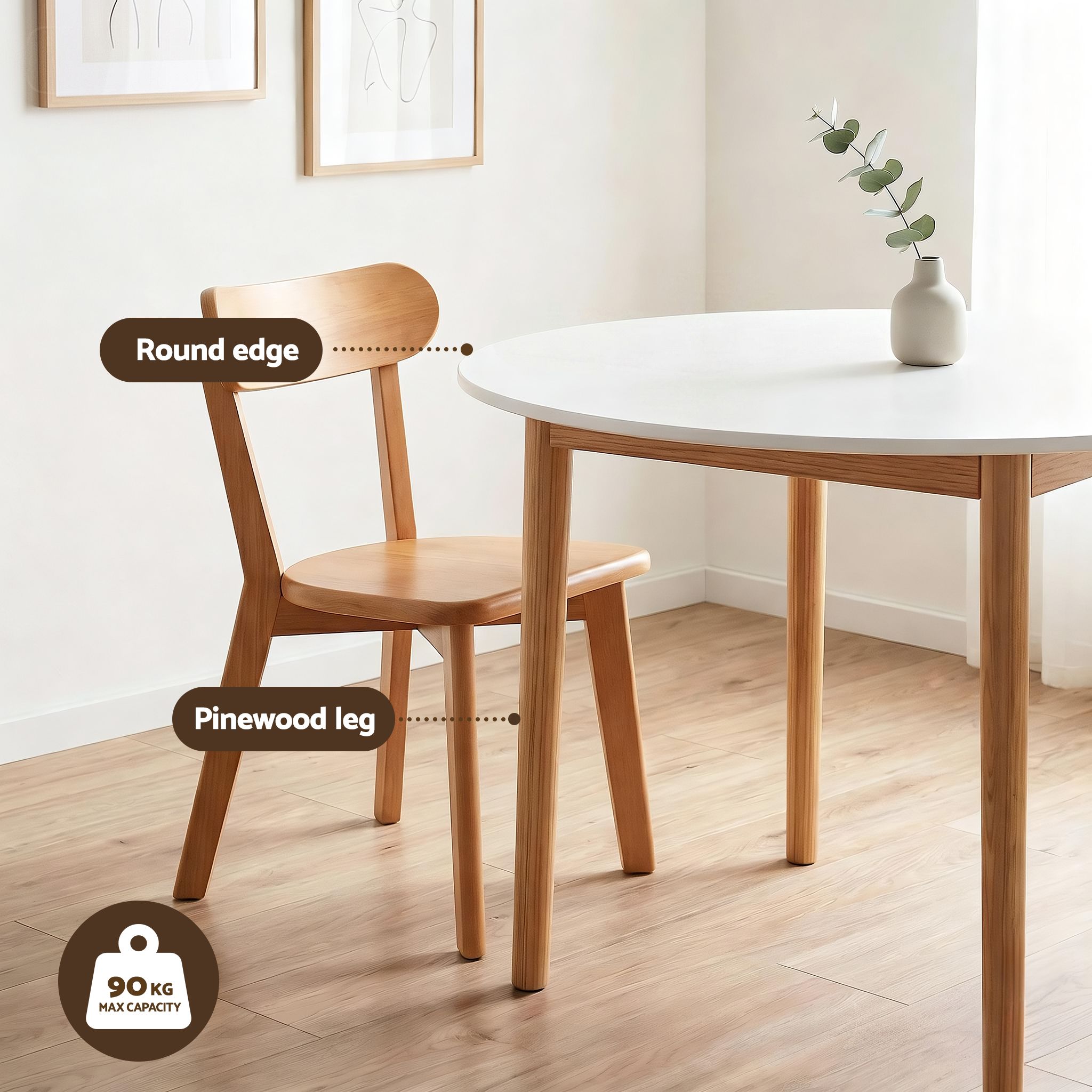Artiss Round Dining Table and Chairs Set 5 PCS, 108cm Compact Kitchen Table Set with Solid Pine Wood Legs & 4 Ergonomic Rubber Wood Chairs