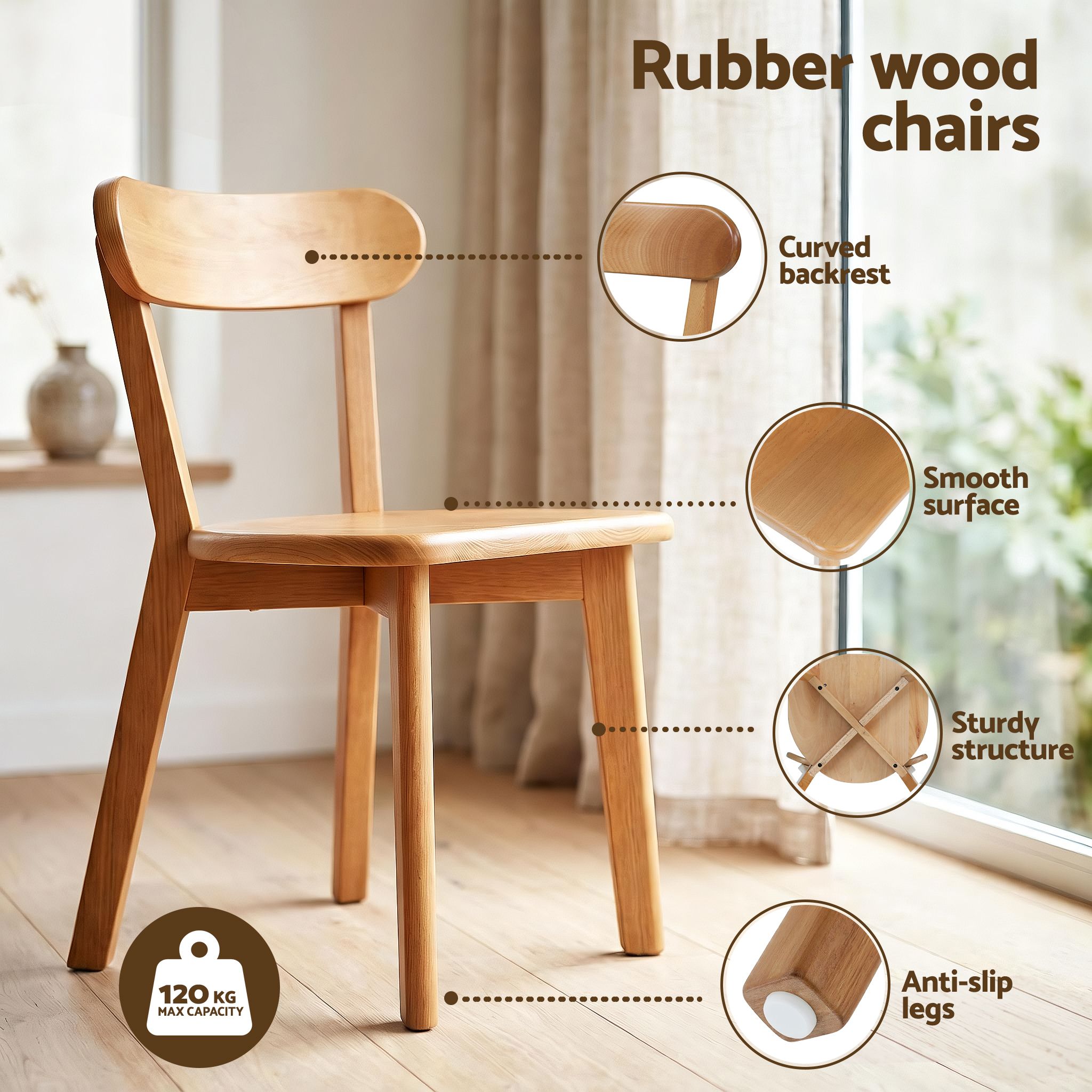 Artiss Round Dining Table and Chairs Set 5 PCS, 108cm Compact Kitchen Table Set with Solid Pine Wood Legs & 4 Ergonomic Rubber Wood Chairs