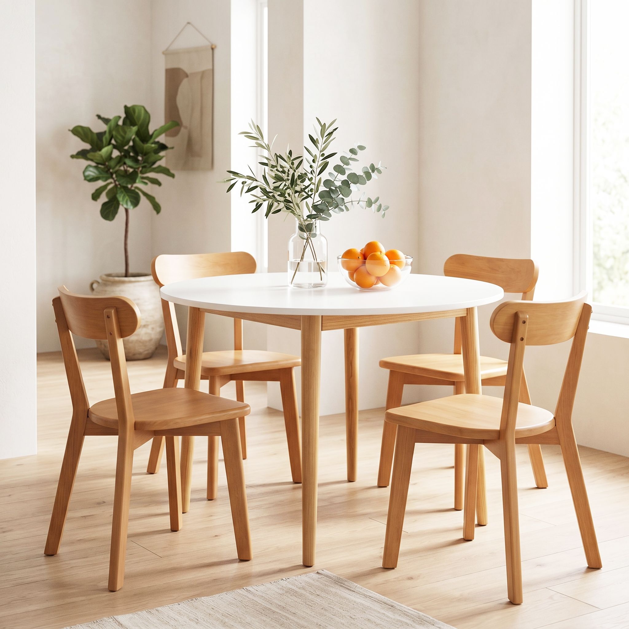 Artiss Round Dining Table and Chairs Set 5 PCS, 108cm Compact Kitchen Table Set with Solid Pine Wood Legs & 4 Ergonomic Rubber Wood Chairs