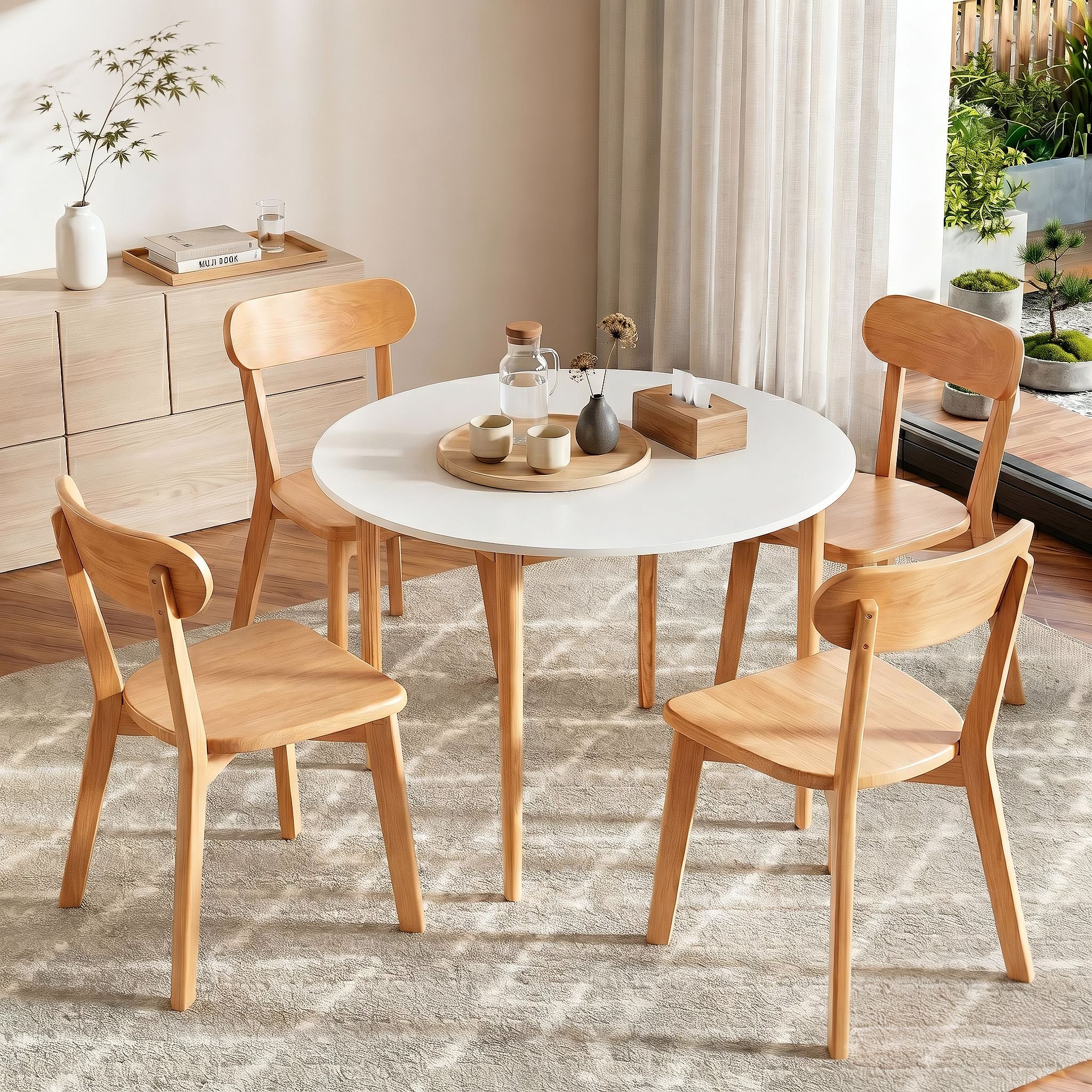 Artiss Round Dining Table and Chairs Set 5 PCS, 108cm Compact Kitchen Table Set with Solid Pine Wood Legs & 4 Ergonomic Rubber Wood Chairs