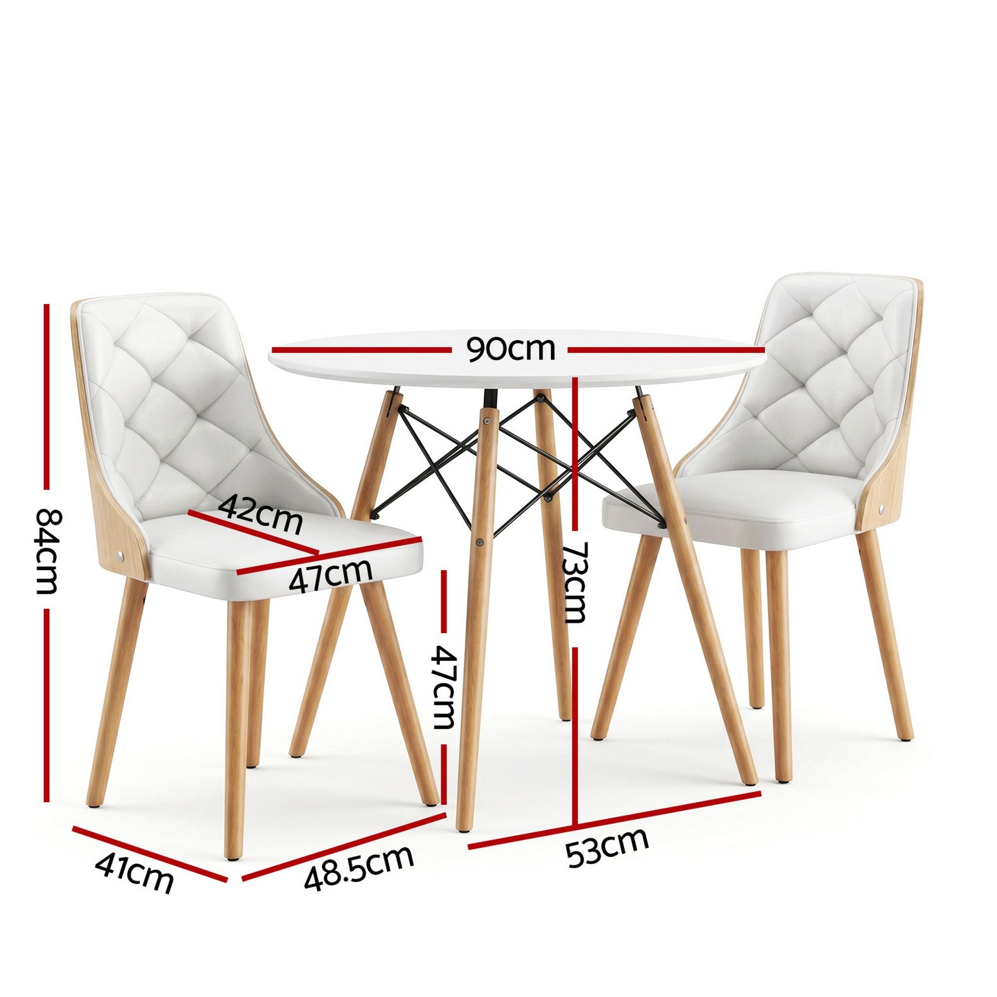 Artiss Dining Table and Chairs Set 3PCS 90cm 2 Seater Round Dining Set