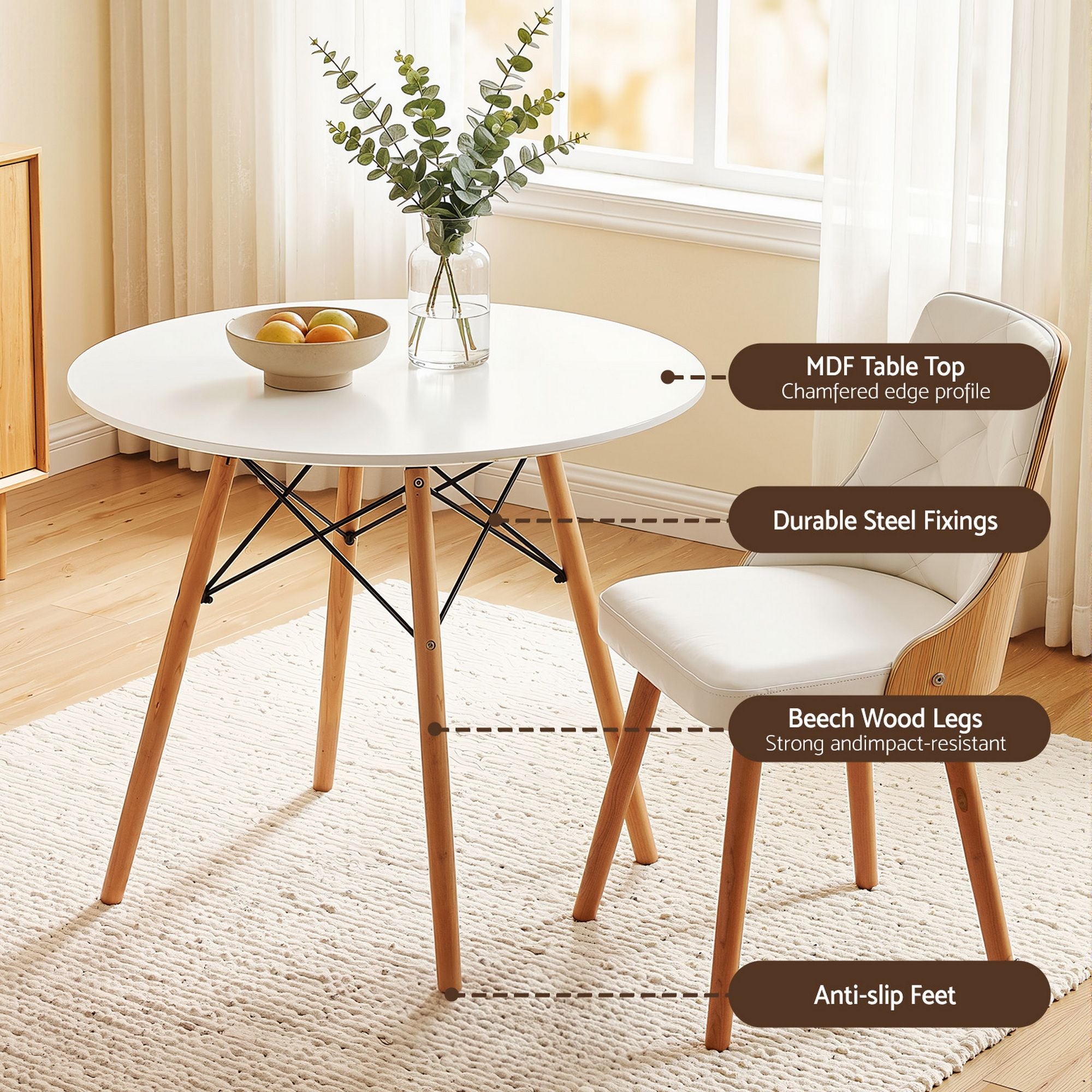 Artiss Dining Table and Chairs Set 3PCS 90cm 2 Seater Round Dining Set