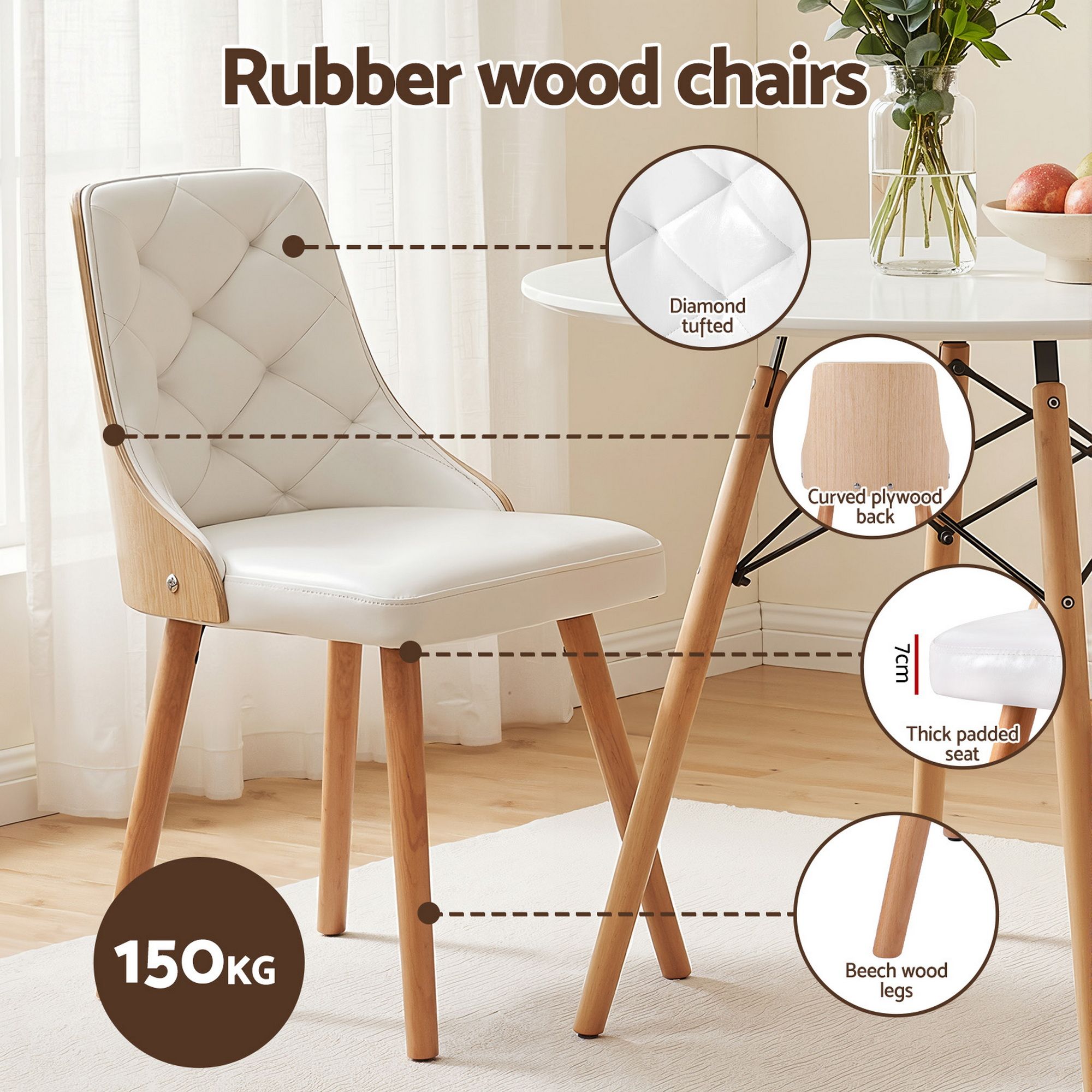 Artiss Dining Table and Chairs Set 3PCS 90cm 2 Seater Round Dining Set