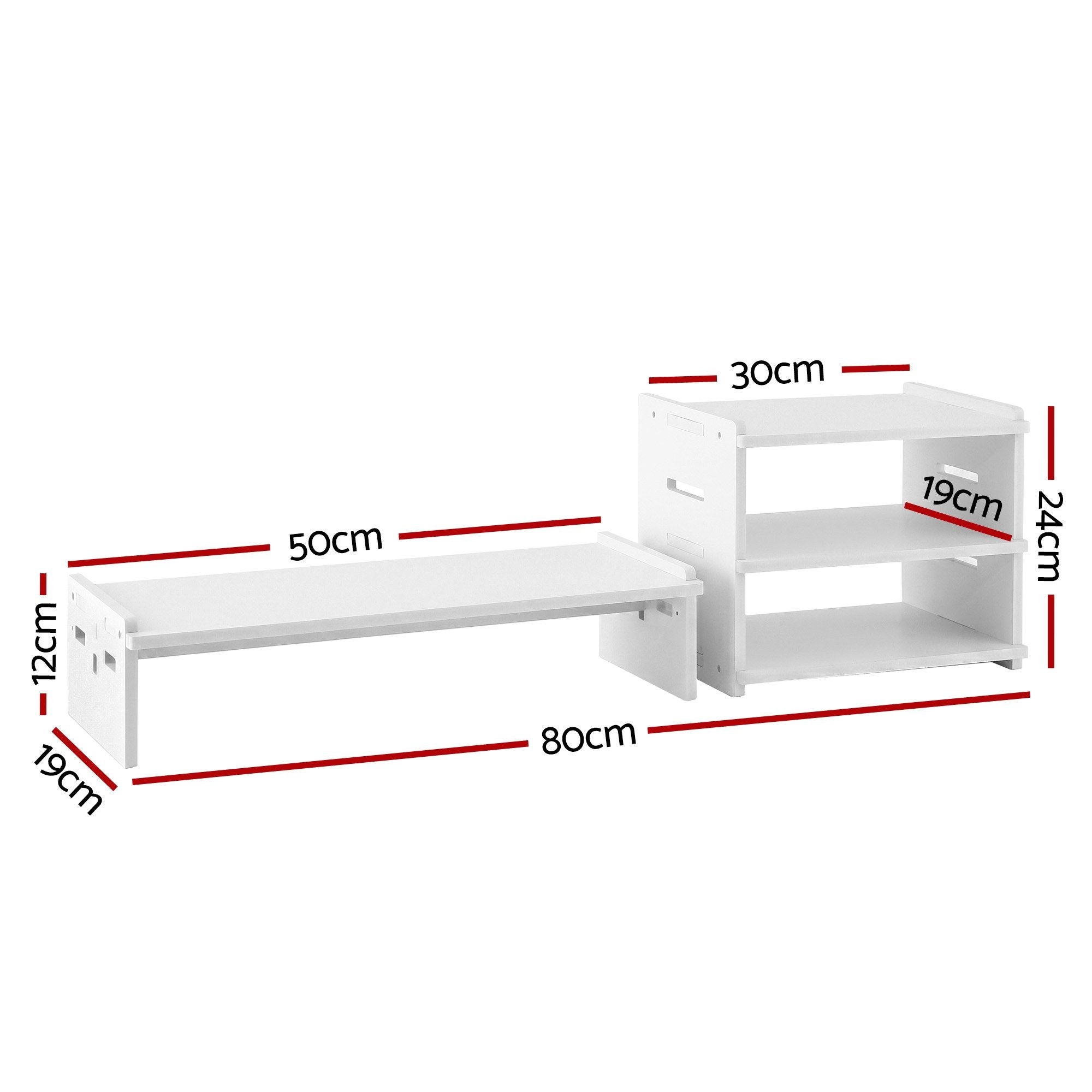 Artiss Monitor Stand and 3-Tier Desk Organiser 2-in-1 Modular Computer Monitor Riser PVC Desktop Shelf Holds 20kg