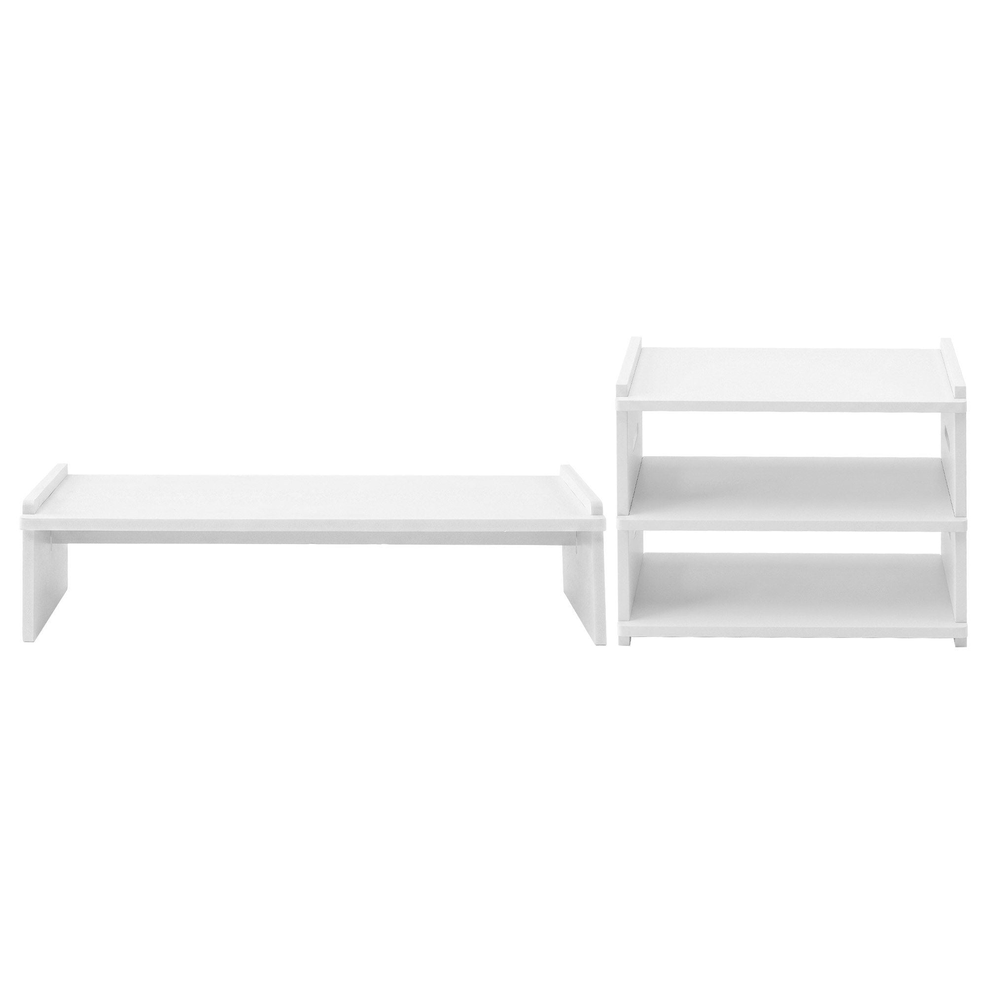 Artiss Monitor Stand and 3-Tier Desk Organiser 2-in-1 Modular Computer Monitor Riser PVC Desktop Shelf Holds 20kg