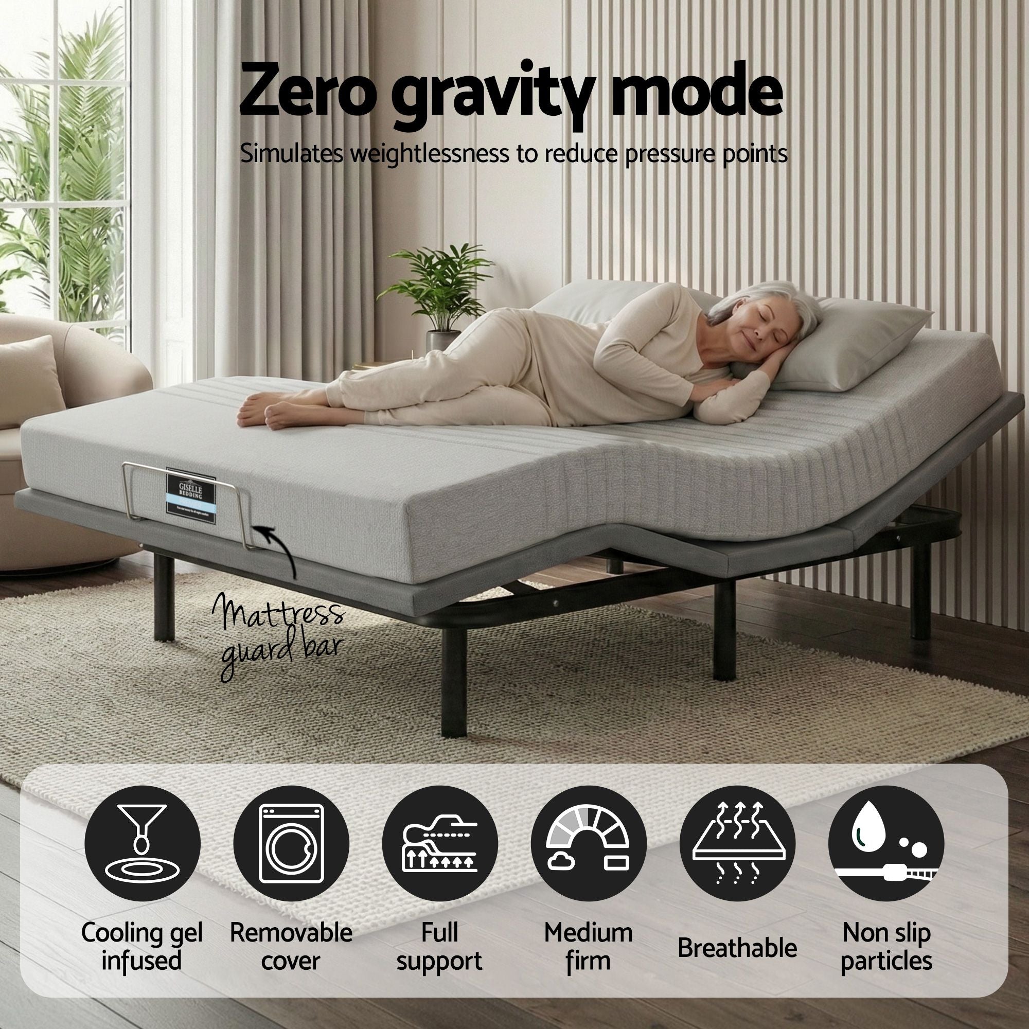 Artiss Double Bed Frame and Giselle Bedding Double Memory Foam Mattress Set, Electric Bed Base with Zero Gravity & 7 Zone Cooling Comfort, Black & Grey