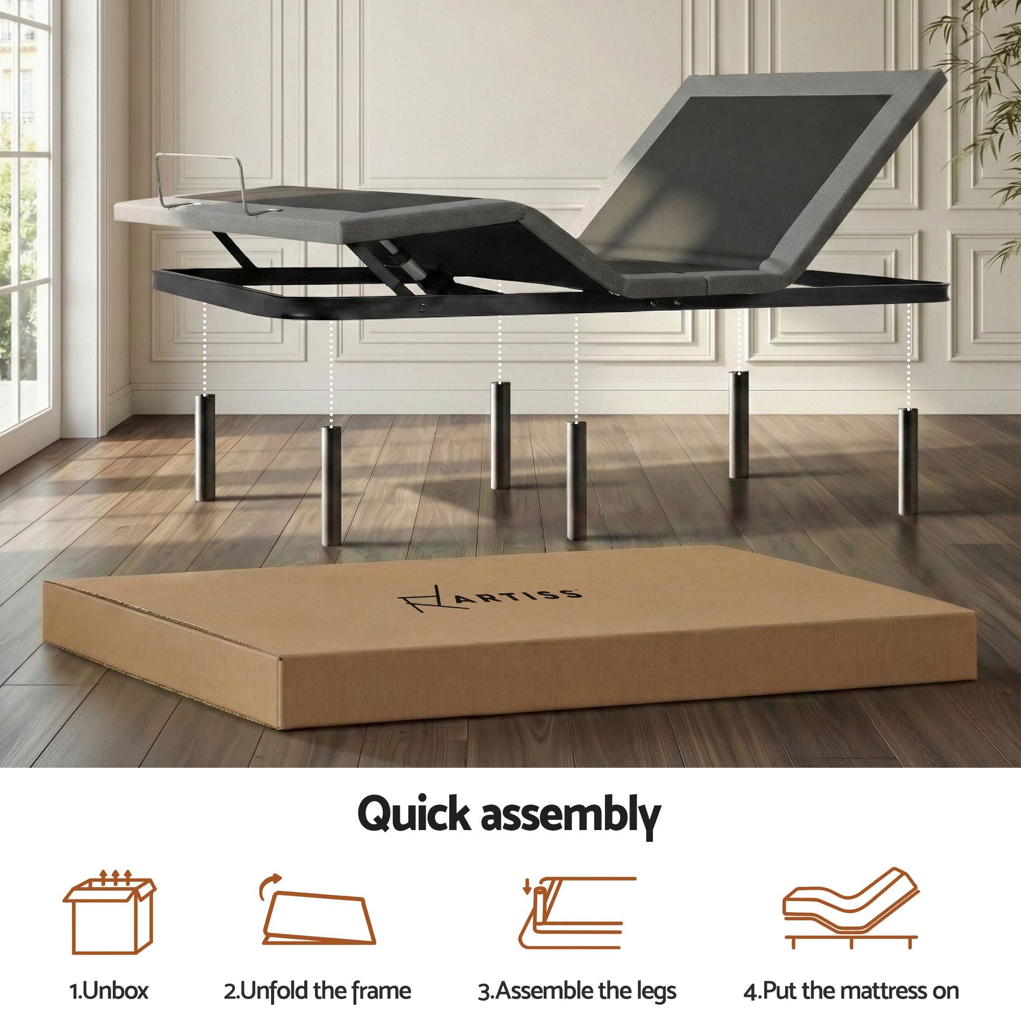 Artiss Double Bed Frame and Giselle Bedding Double Memory Foam Mattress Set, Electric Bed Base with Zero Gravity & 7 Zone Cooling Comfort, Black & Grey