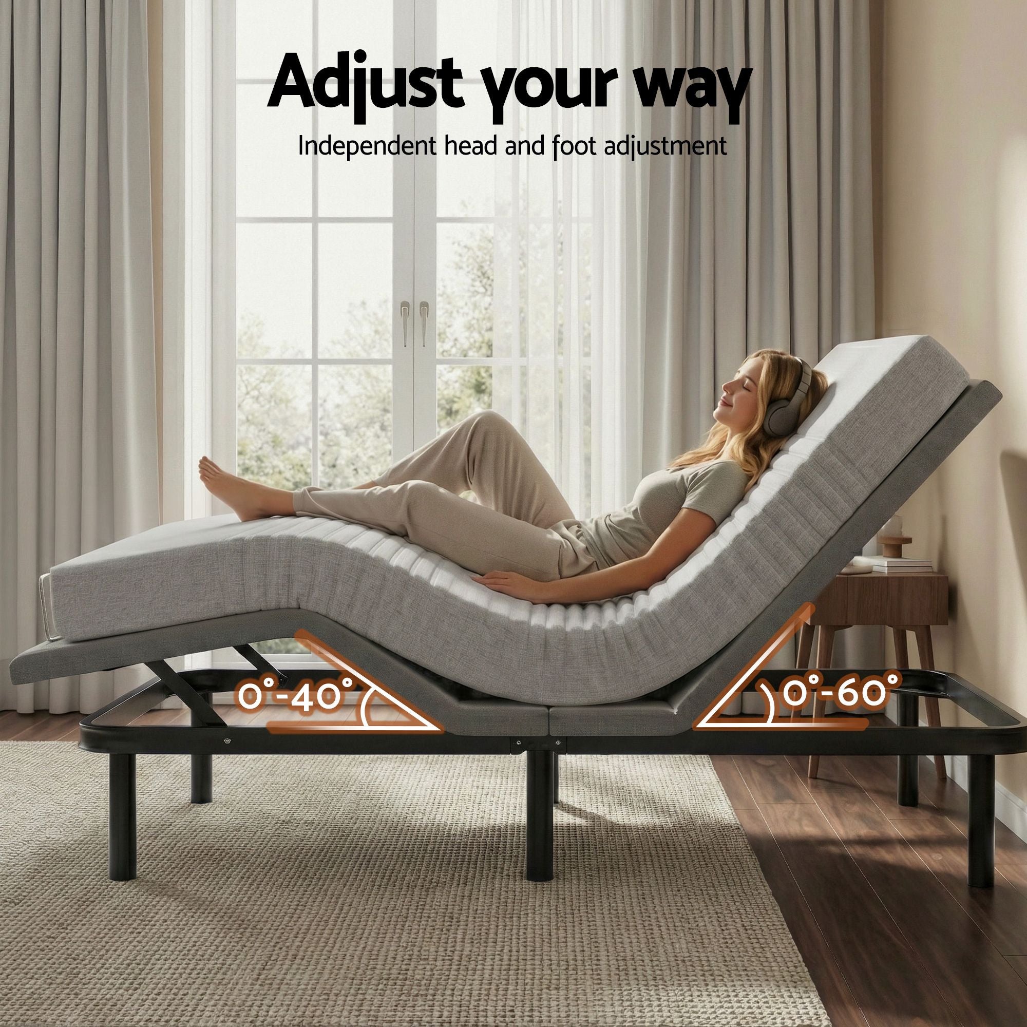 Artiss King Bed Frame and Giselle Bedding King Memory Foam Mattress Set, Electric Bed Base with Zero Gravity & 7 Zone Cooling Comfort, Black & Grey