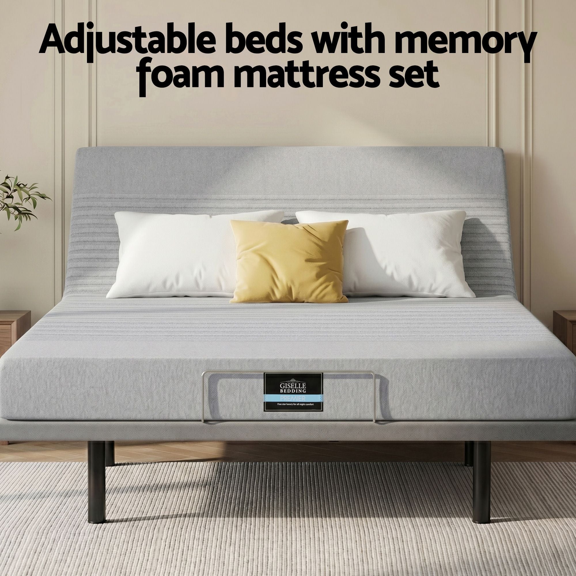 Artiss Queen Bed Frame and Giselle Bedding Queen Memory Foam Mattress Set, Black & Grey